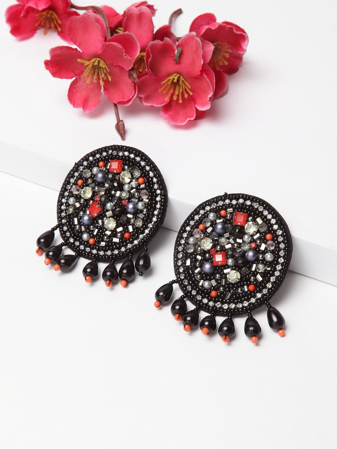 

Moedbuille Black & Red Contemporary Drop Earrings