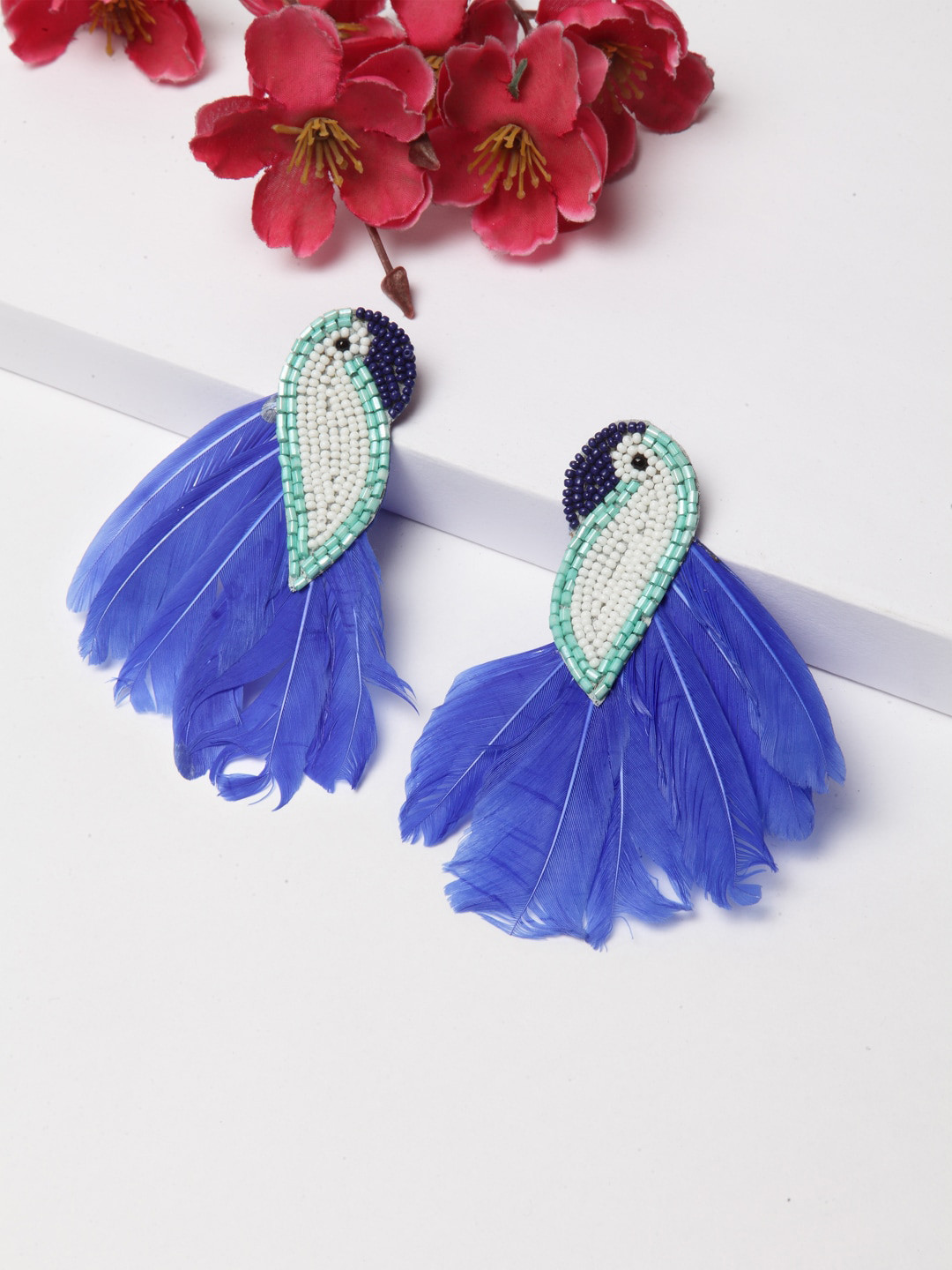

Moedbuille Blue Peacock Shaped Drop Earrings