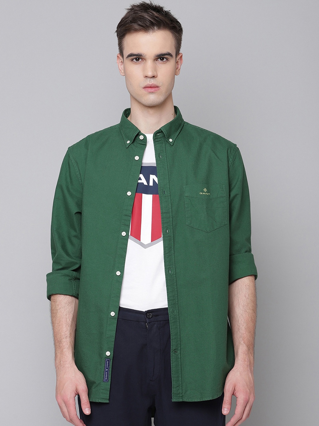 GANT Men Green Opaque Casual Shirt