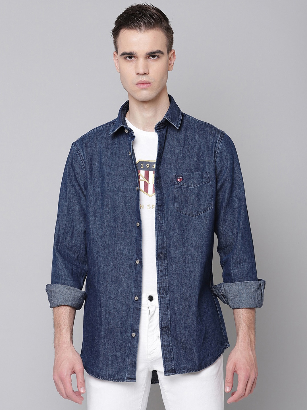 

GANT Regular Fit Spread Collar Casual Shirts, Blue