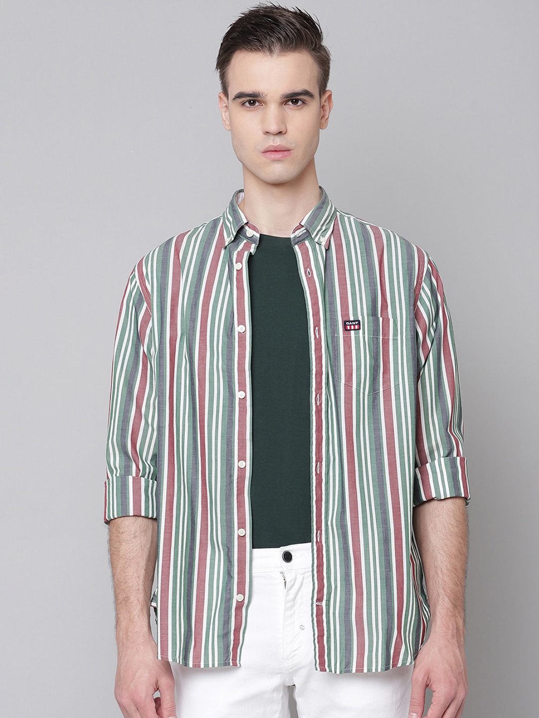 

GANT Men Green Opaque Striped Casual Shirt