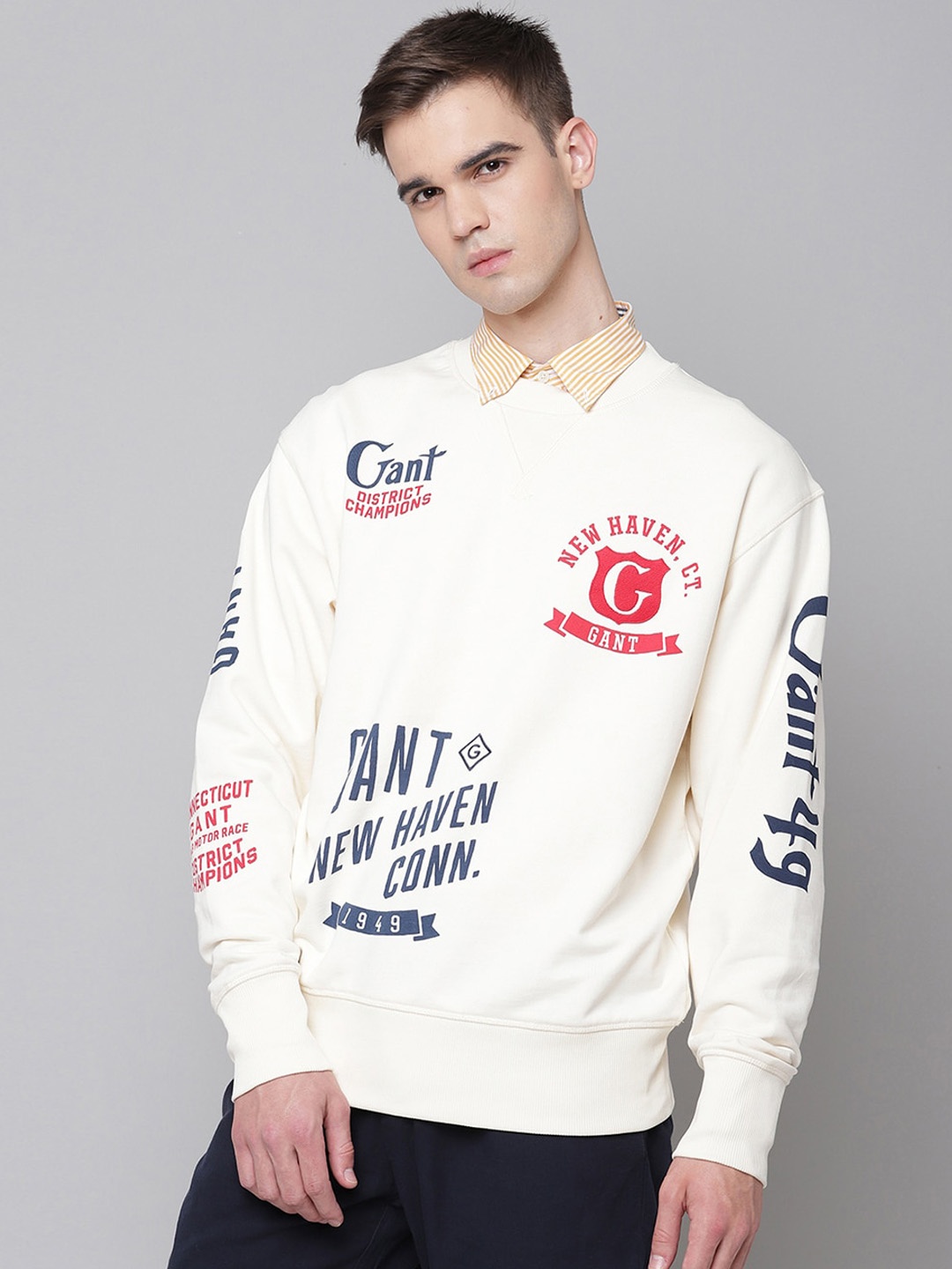

GANT Men Beige Printed Cotton Sweatshirt