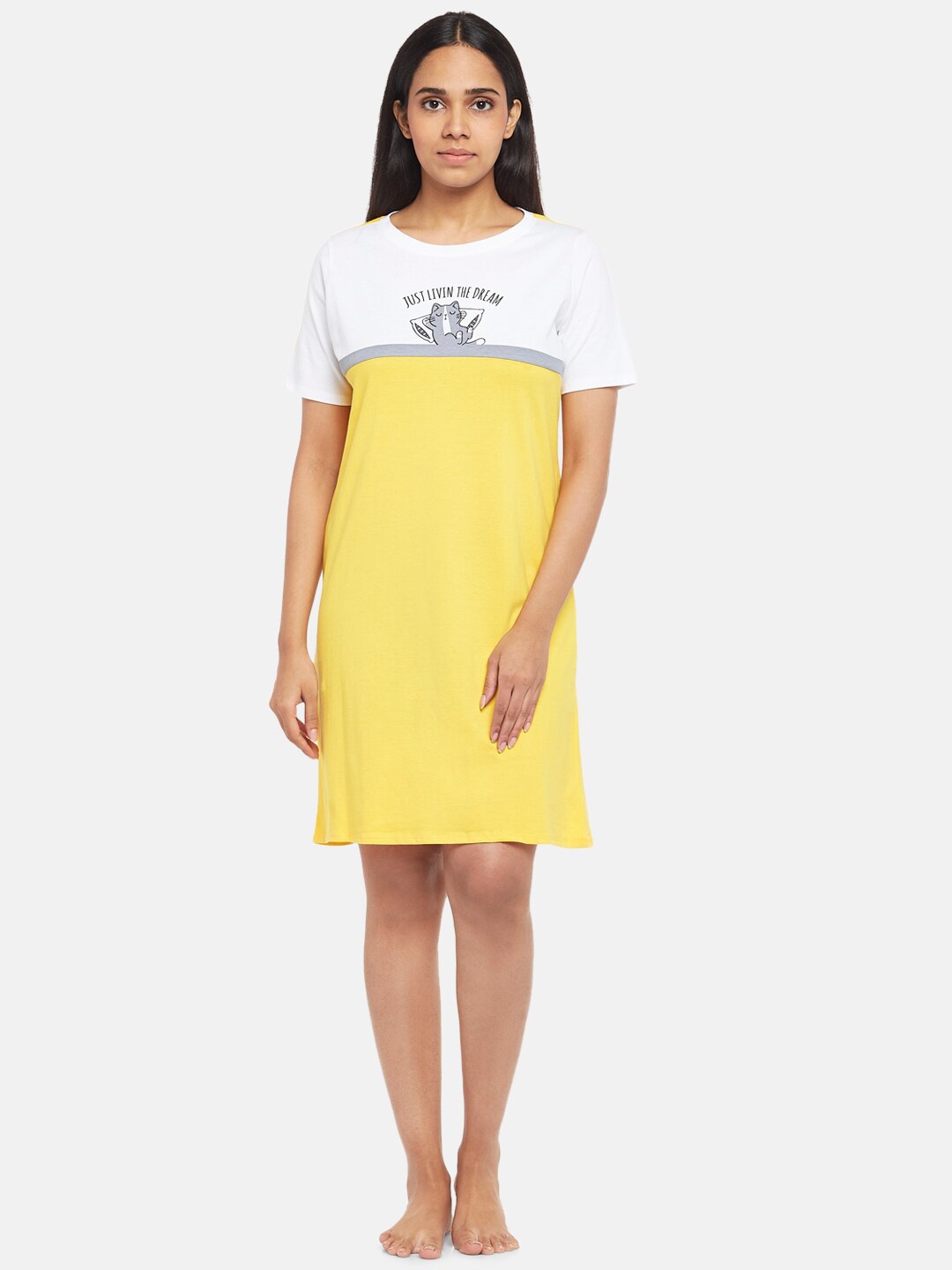 

People Yellow Printed Pure Cotton Nightdress