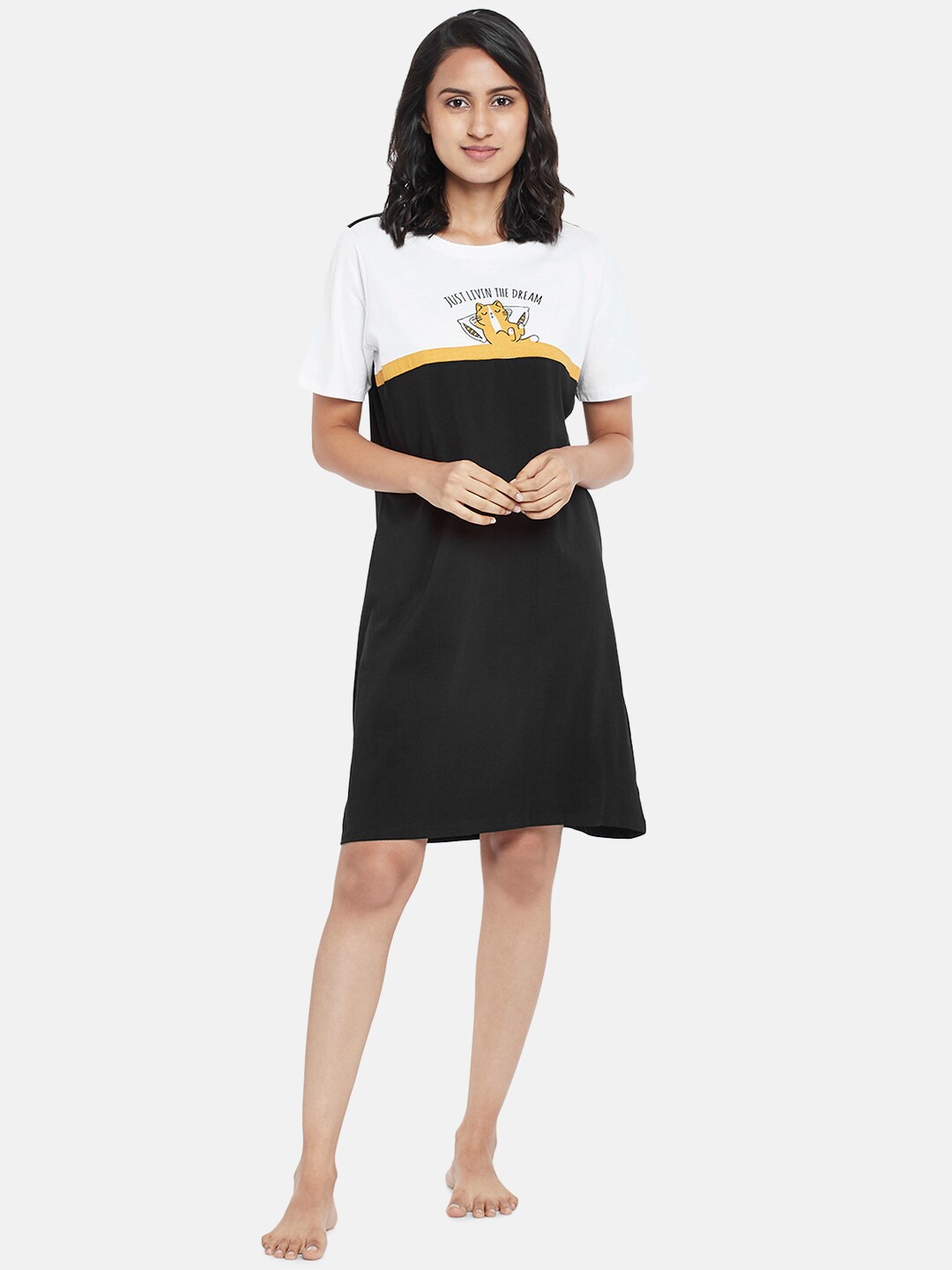 

People Black Printed Pure Cotton Nightdress
