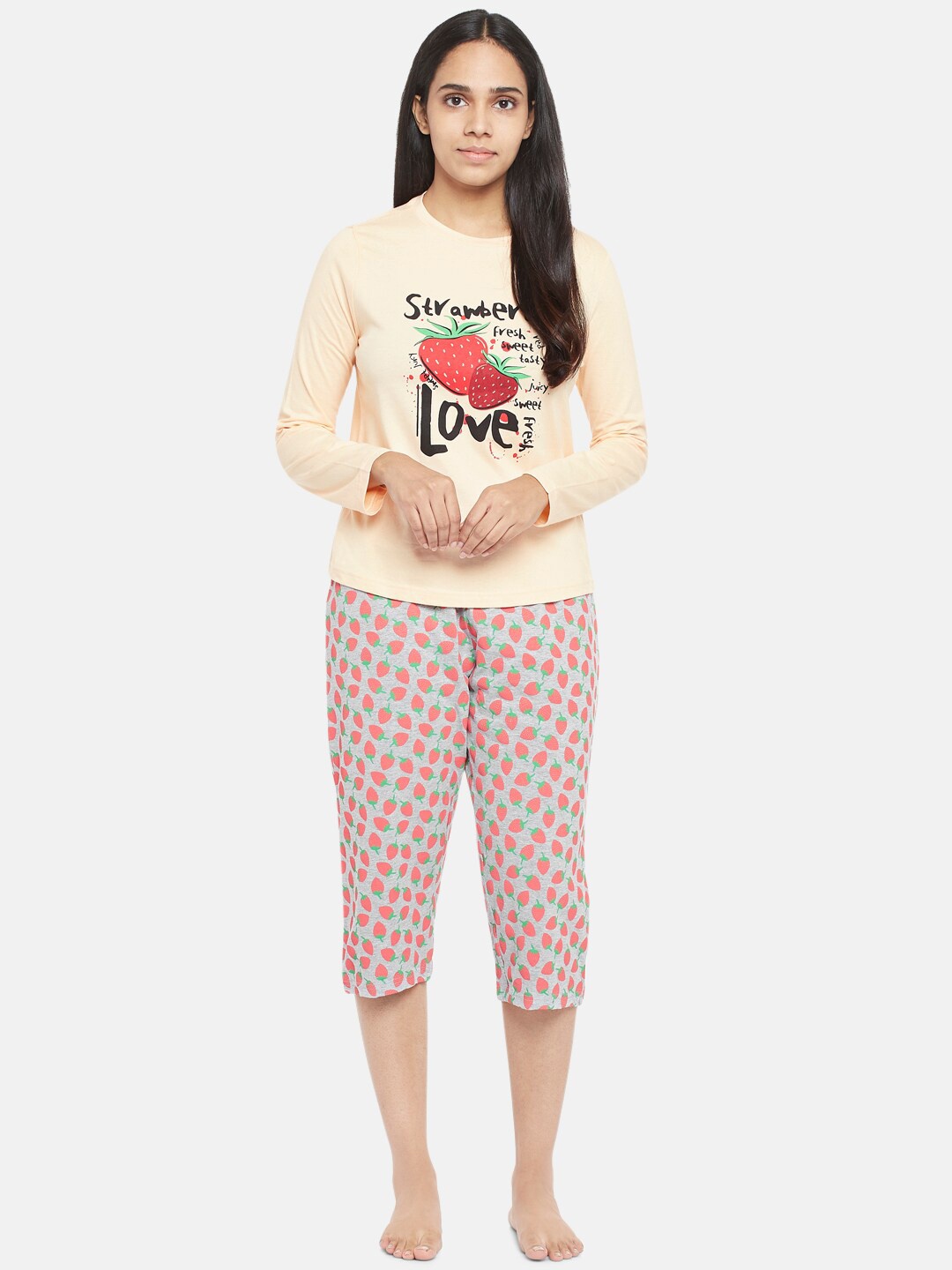 

People Women Multi Coloured Night Suits, Peach