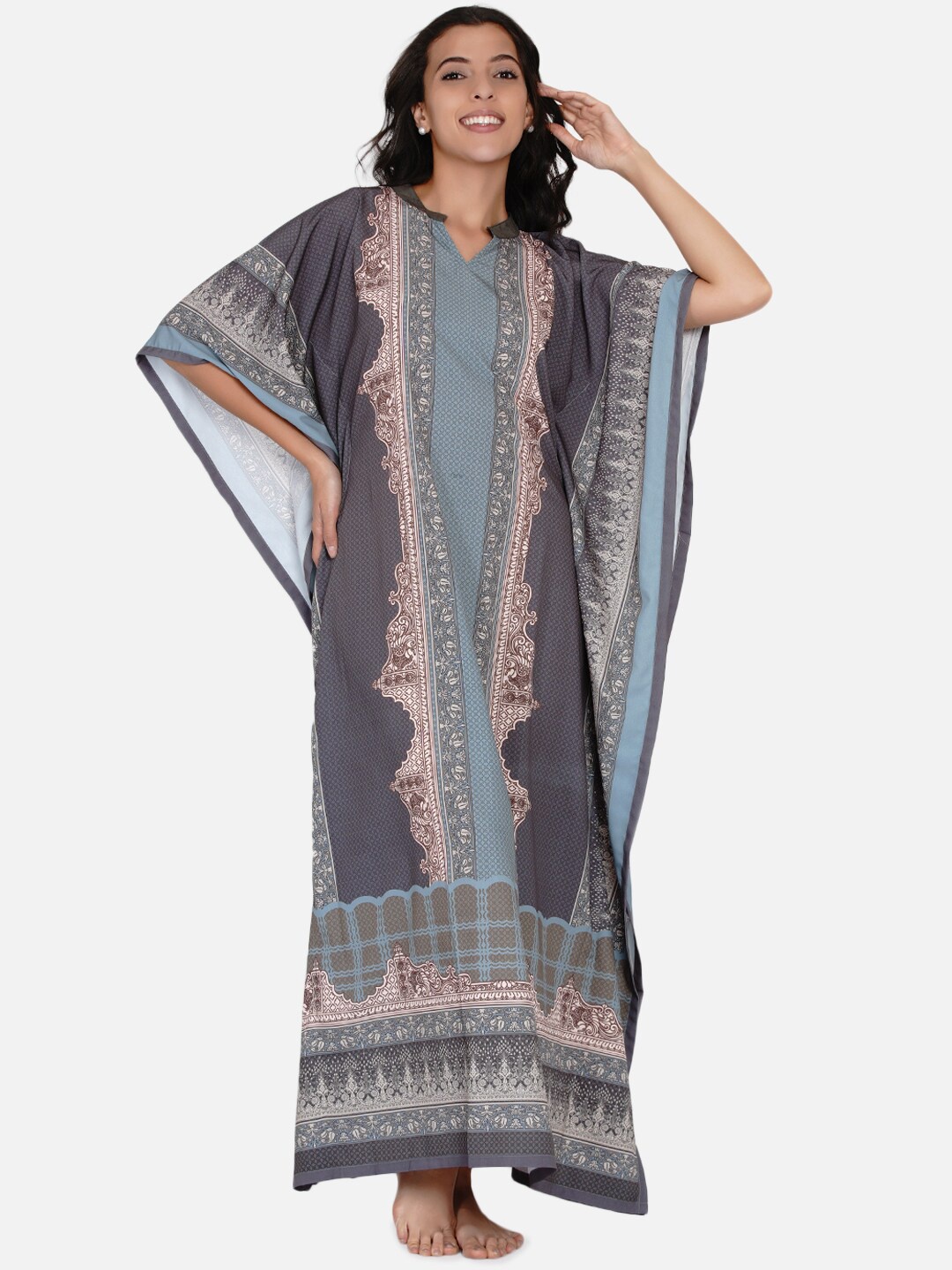 

The Kaftan Company Grey Printed Maxi Kaftan Nightdress