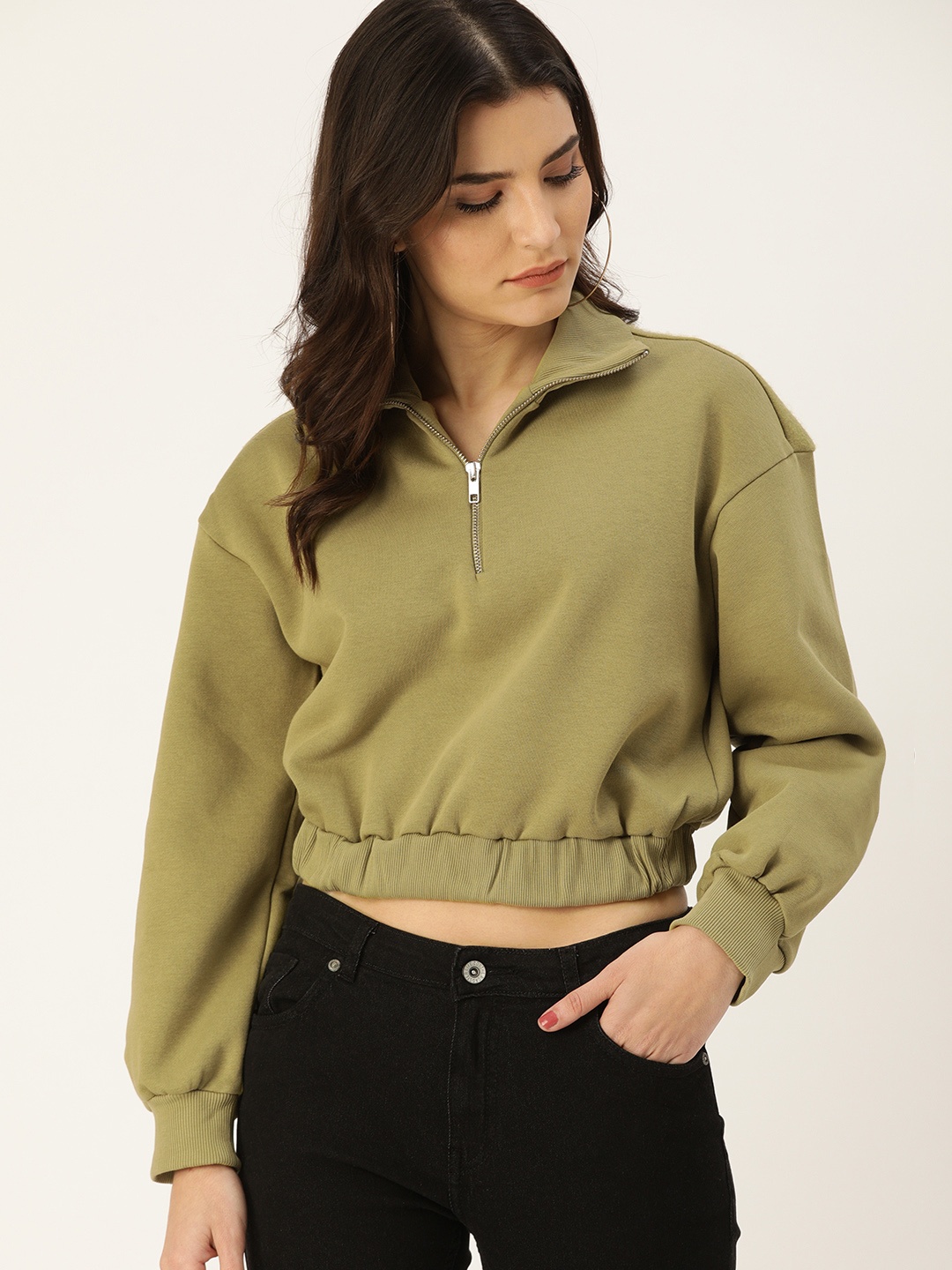 

FOREVER 21 Women Olive Green Sweatshirt