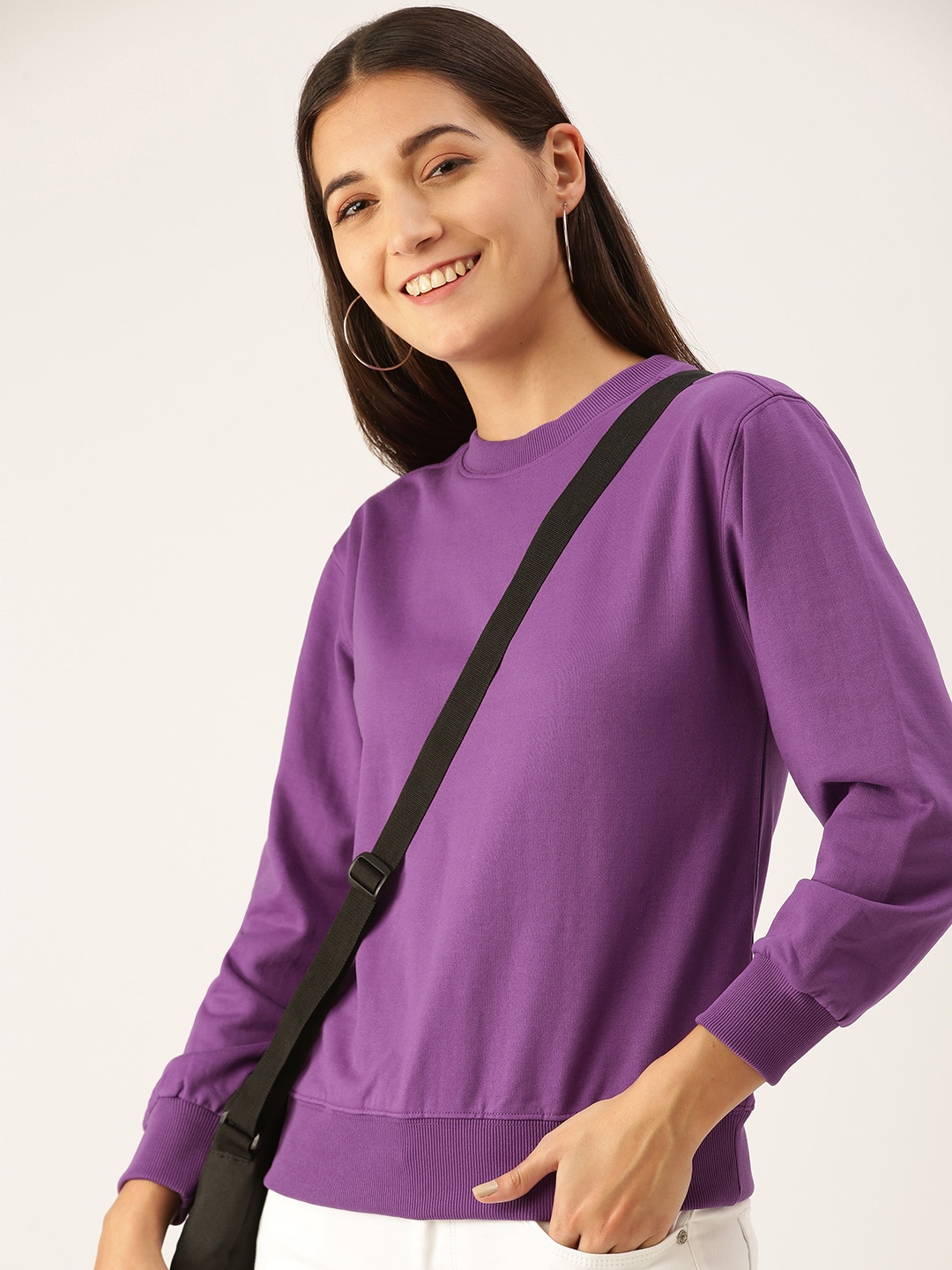 

FOREVER 21 Women Purple Solid Sweatshirt