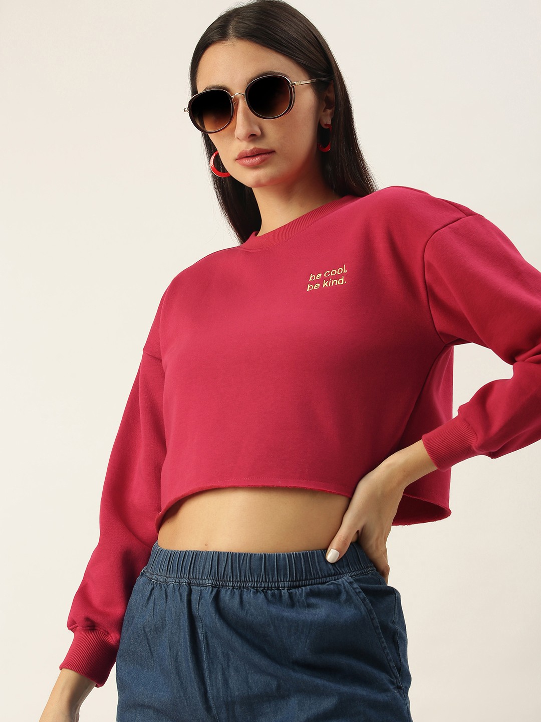 

FOREVER 21 Women Red & Yellow Embroidered Sweatshirt