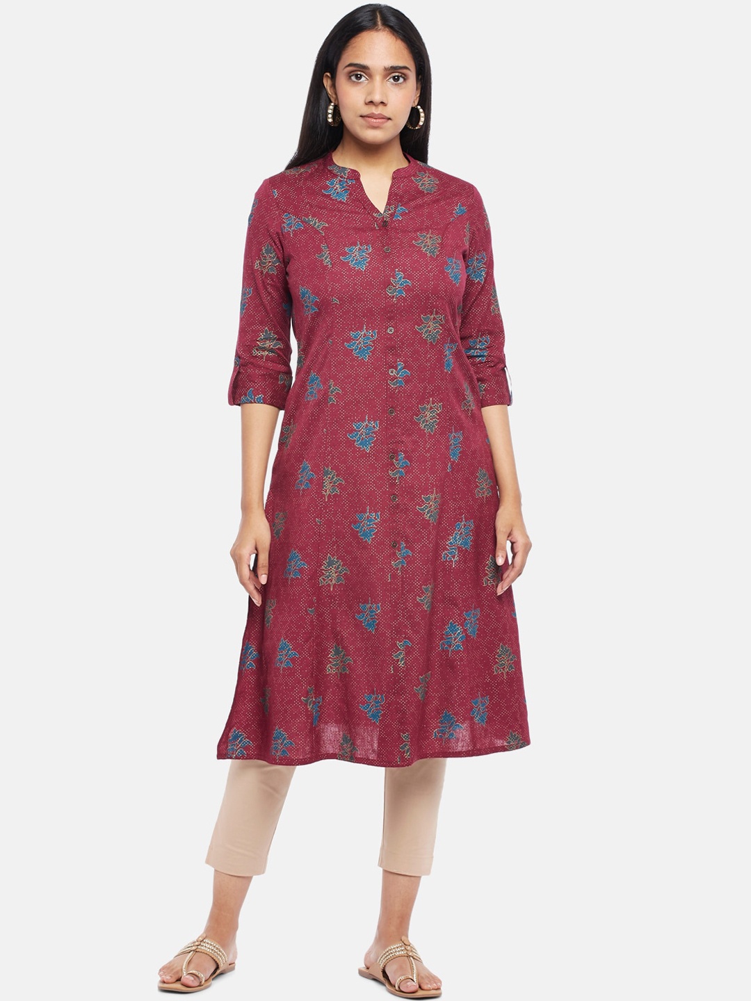

RANGMANCH BY PANTALOONS Women Red & Blue Ethnic Motifs Printed Kurta