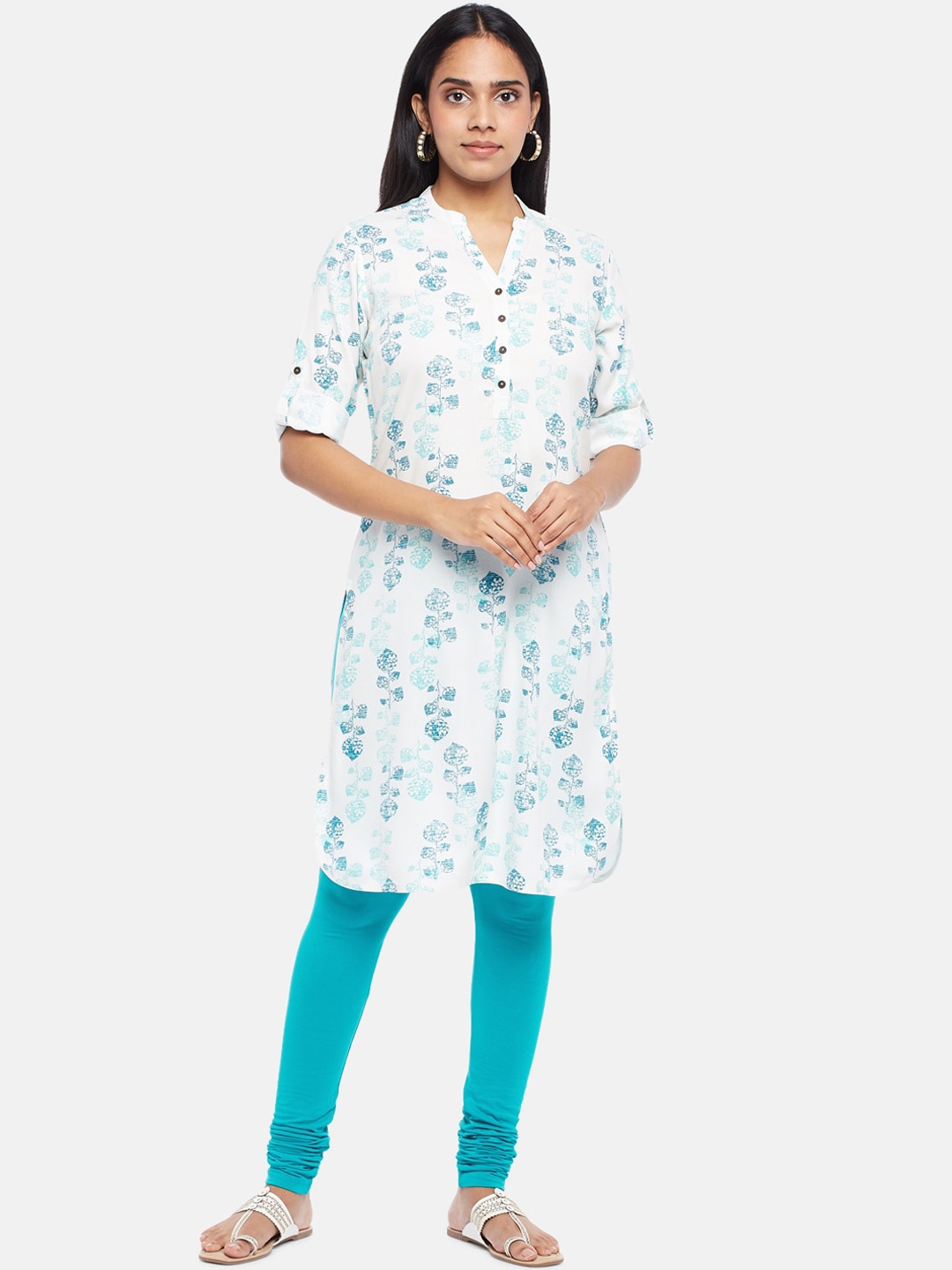

RANGMANCH BY PANTALOONS Women Off White & Blue Floral Printed Kurta