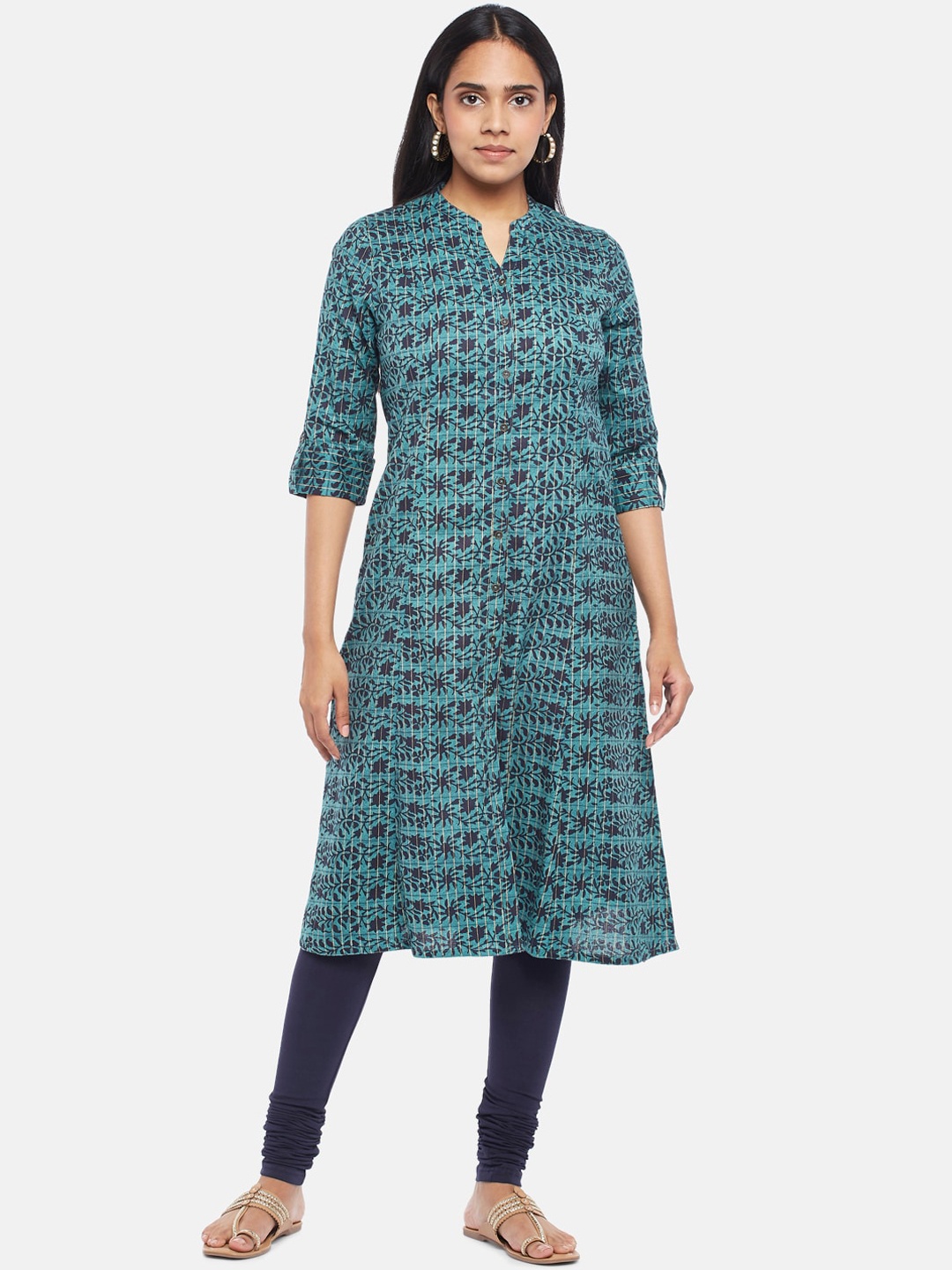 

RANGMANCH BY PANTALOONS Women Turquoise Blue & Navy Blue Printed Kurta