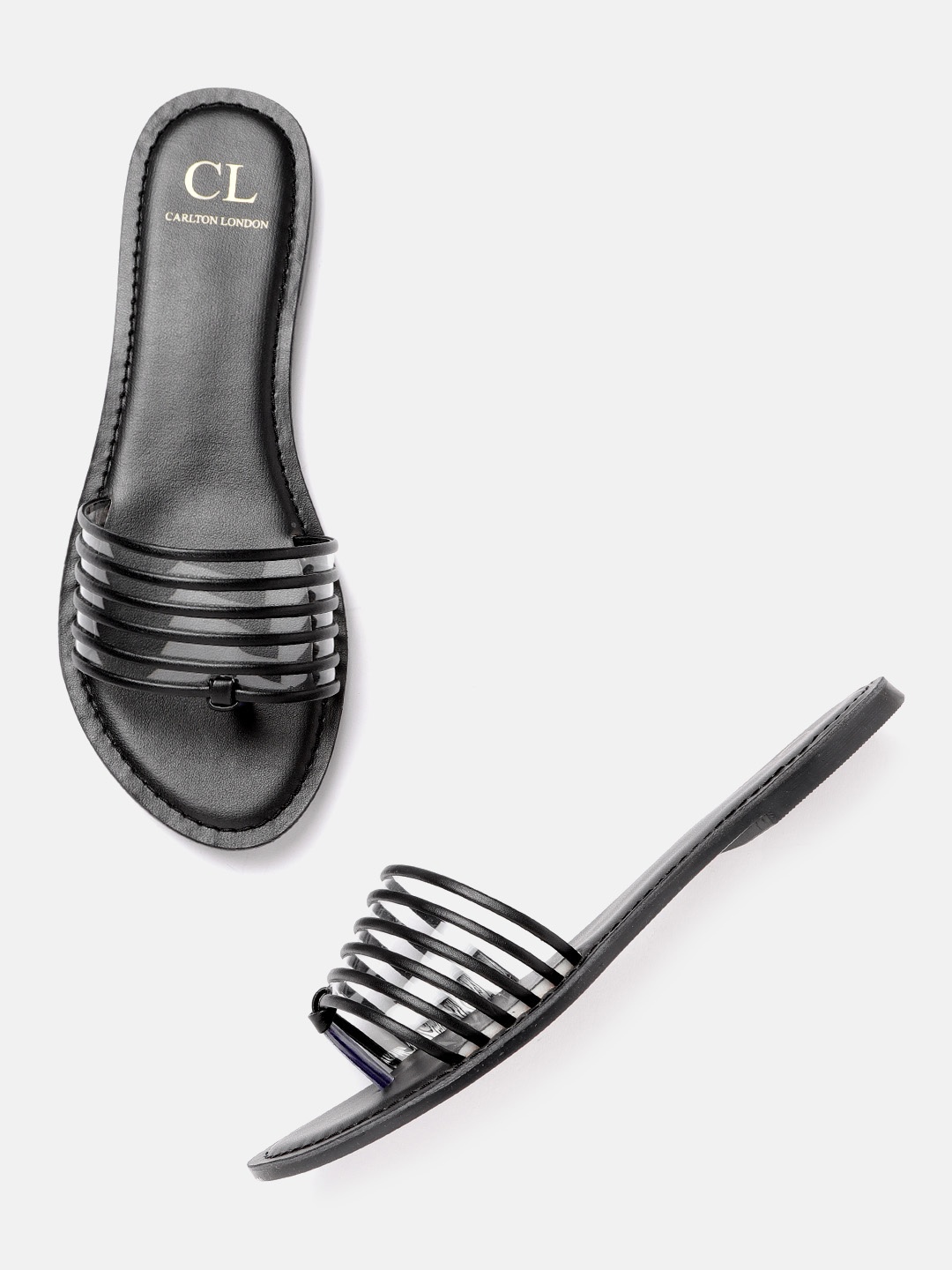 

Carlton London Women Black & Transparent Striped Open Toe Flats