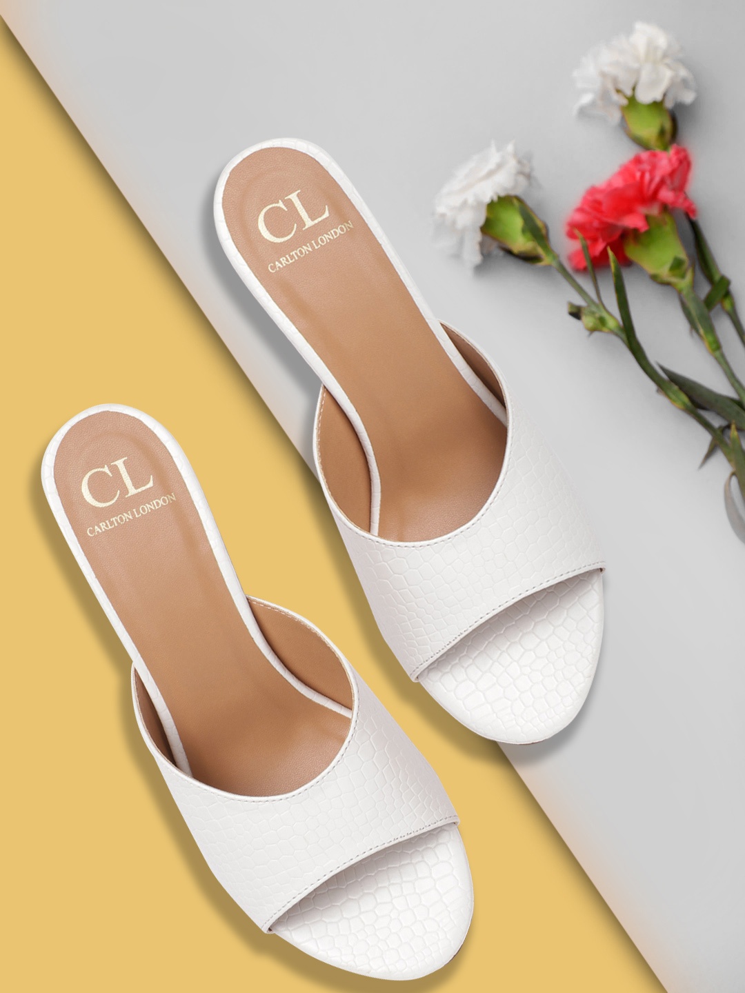 

Carlton London Women White Croc Textured Kitten Heels
