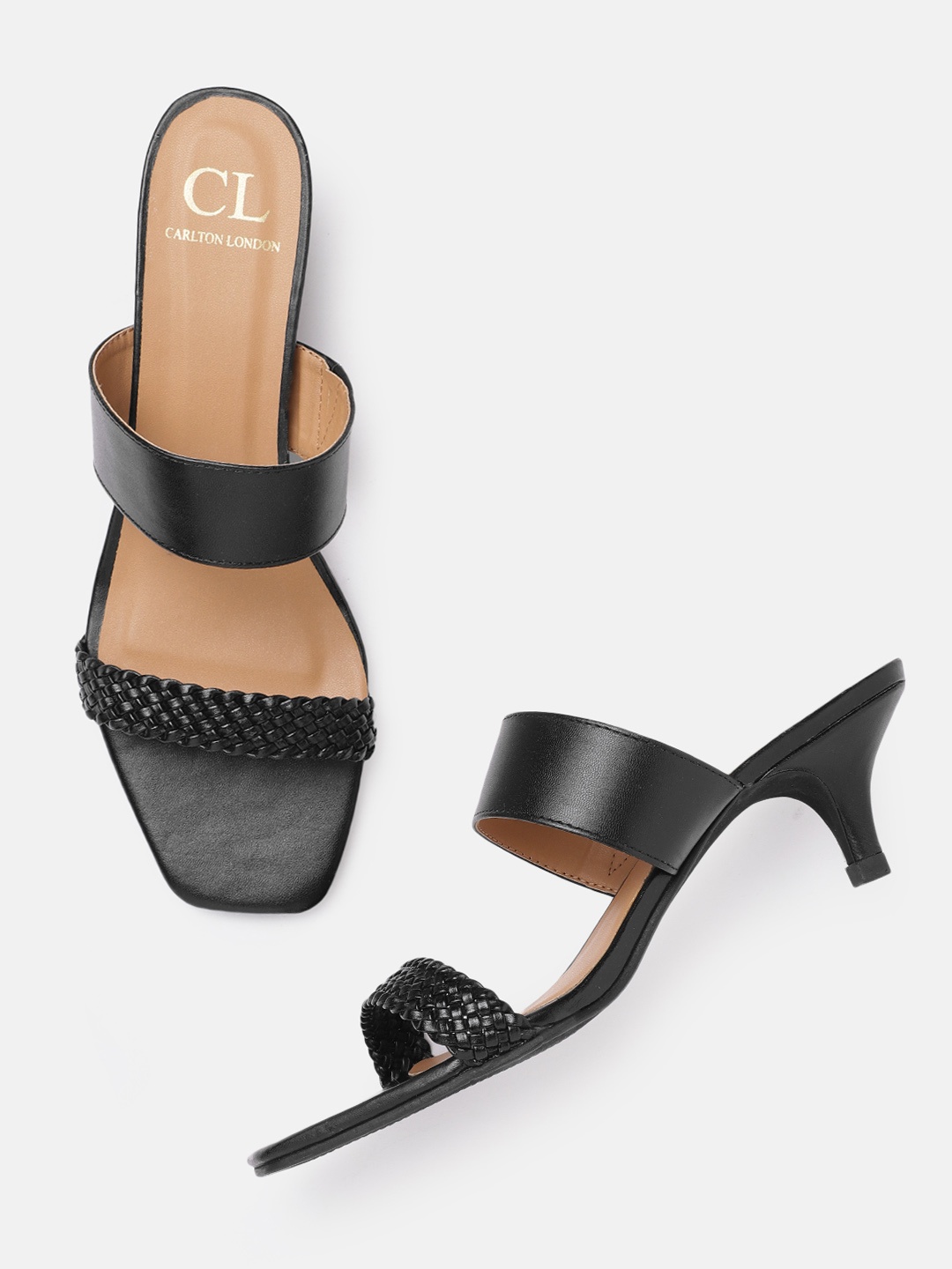 

Carlton London Black Woven Design Kitten Heels