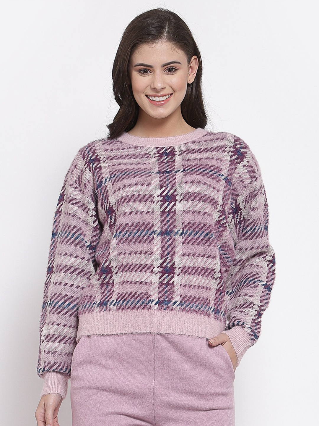 

Mafadeny Women Mauve & Black Printed Pullover
