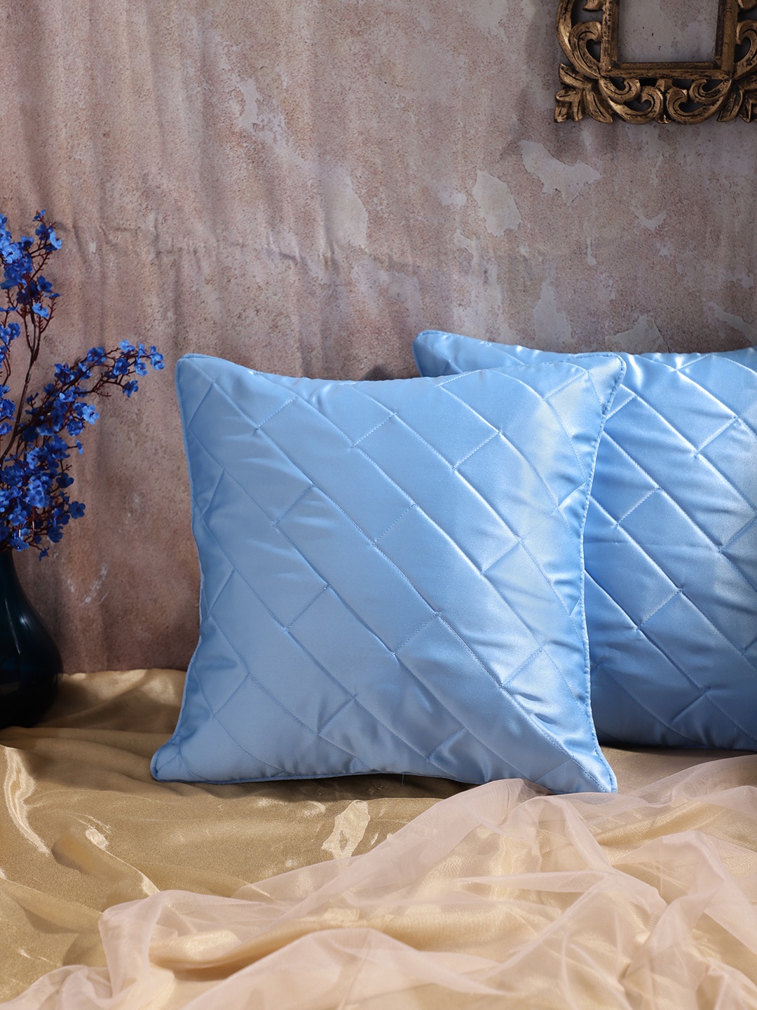 House of Pataudi Blue Pack of 2 Jashn Geometric Design Square Cushion Covers