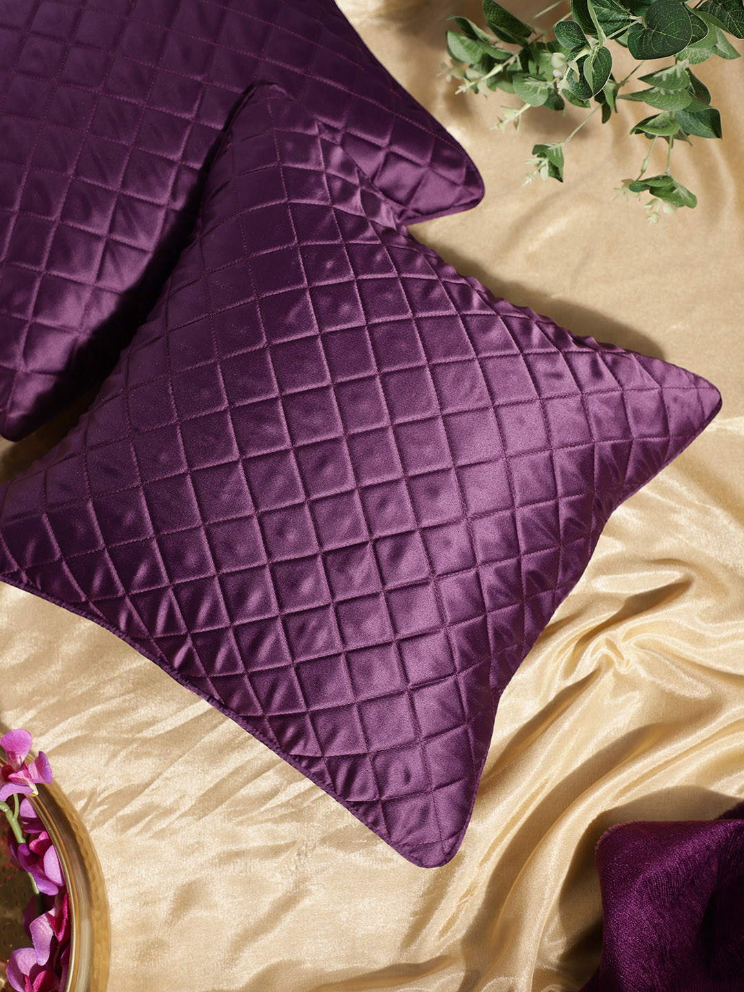 

House of Pataudi Pack of 2 Jashn Purple Geometric Design Square Cushion Covers