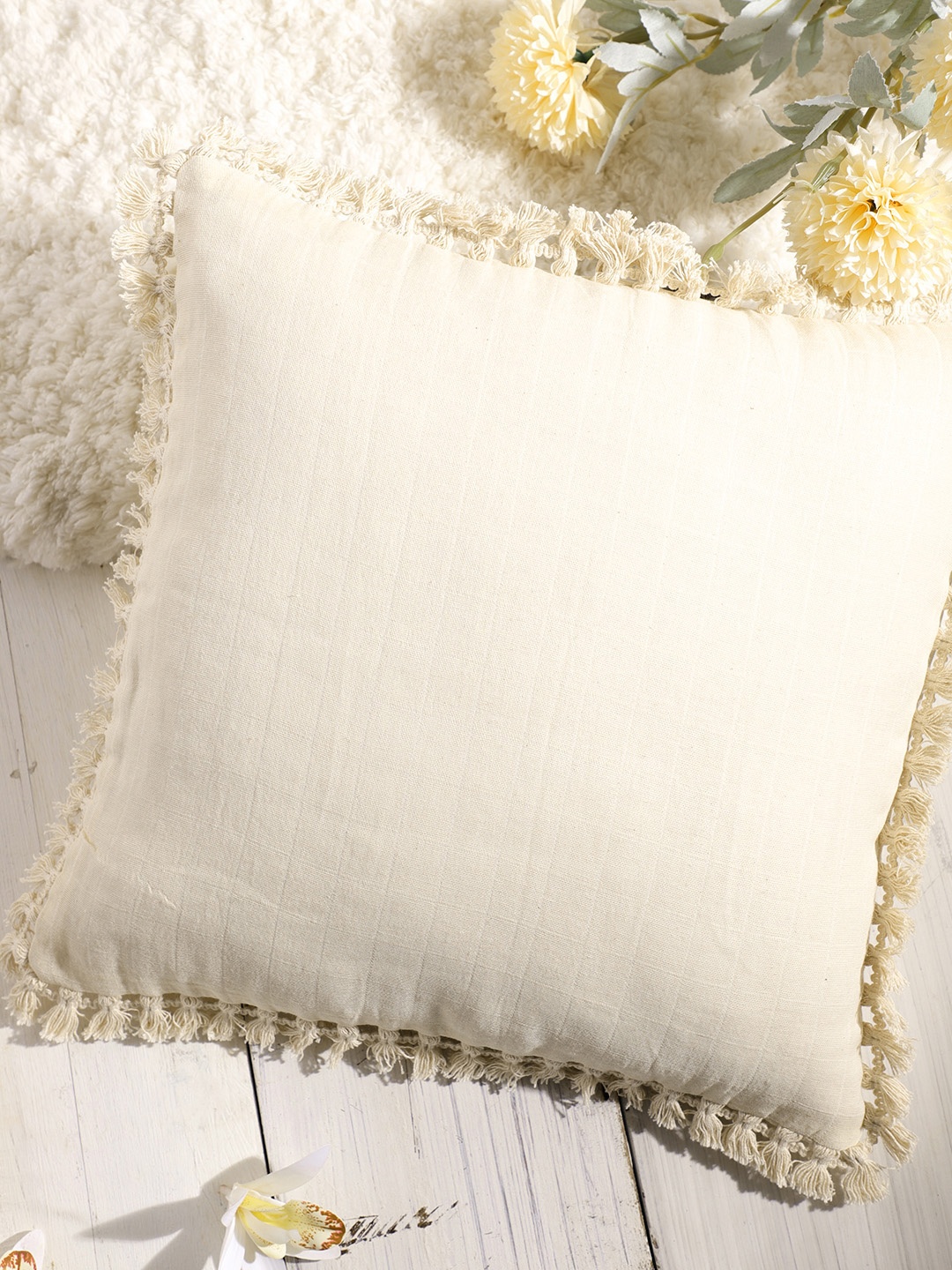 

House of Pataudi Rozana Beige Square Cushion Cover