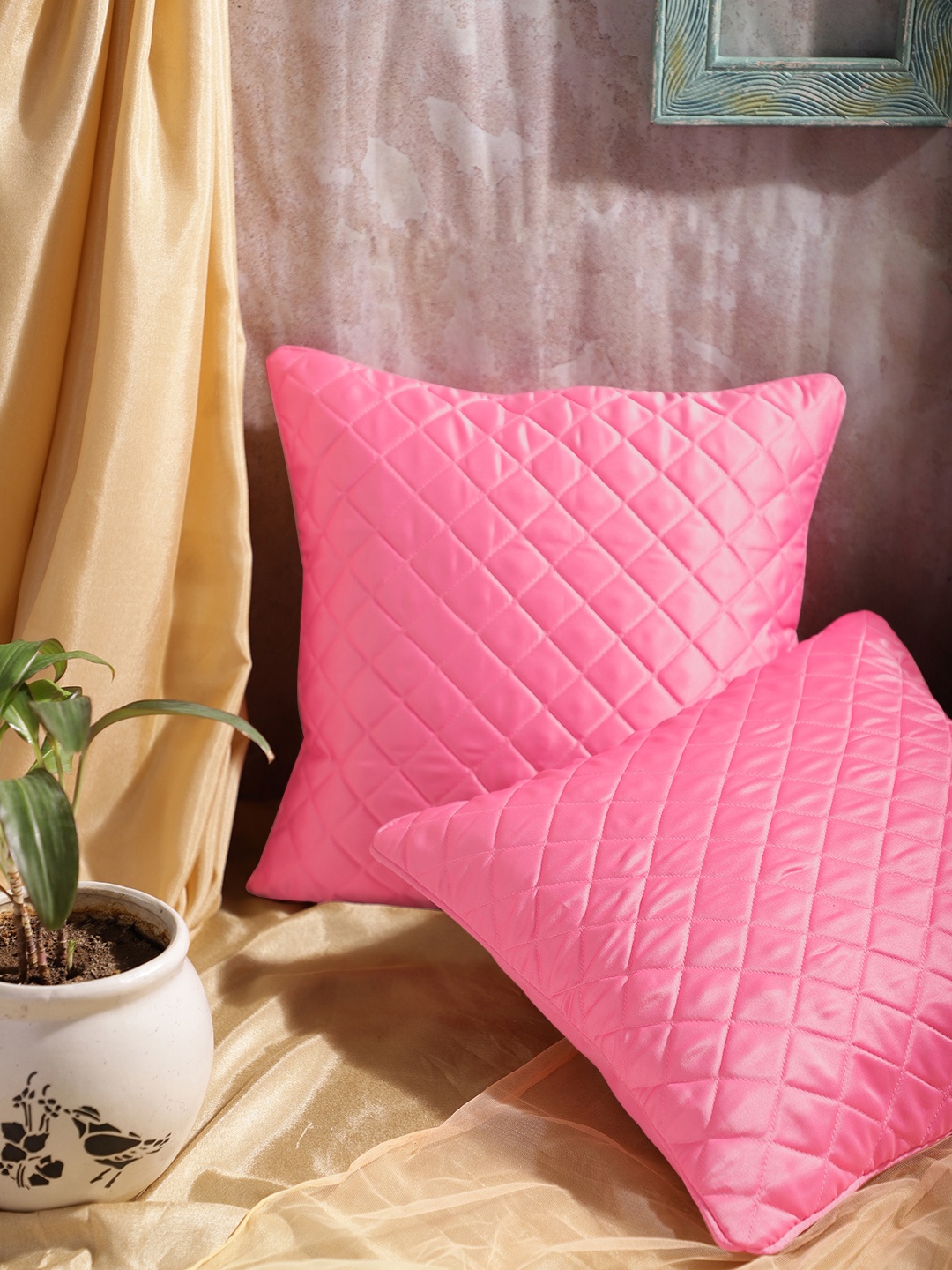 

House of Pataudi Set of 2 Pink Self-Design Jashn Square Cushion Covers