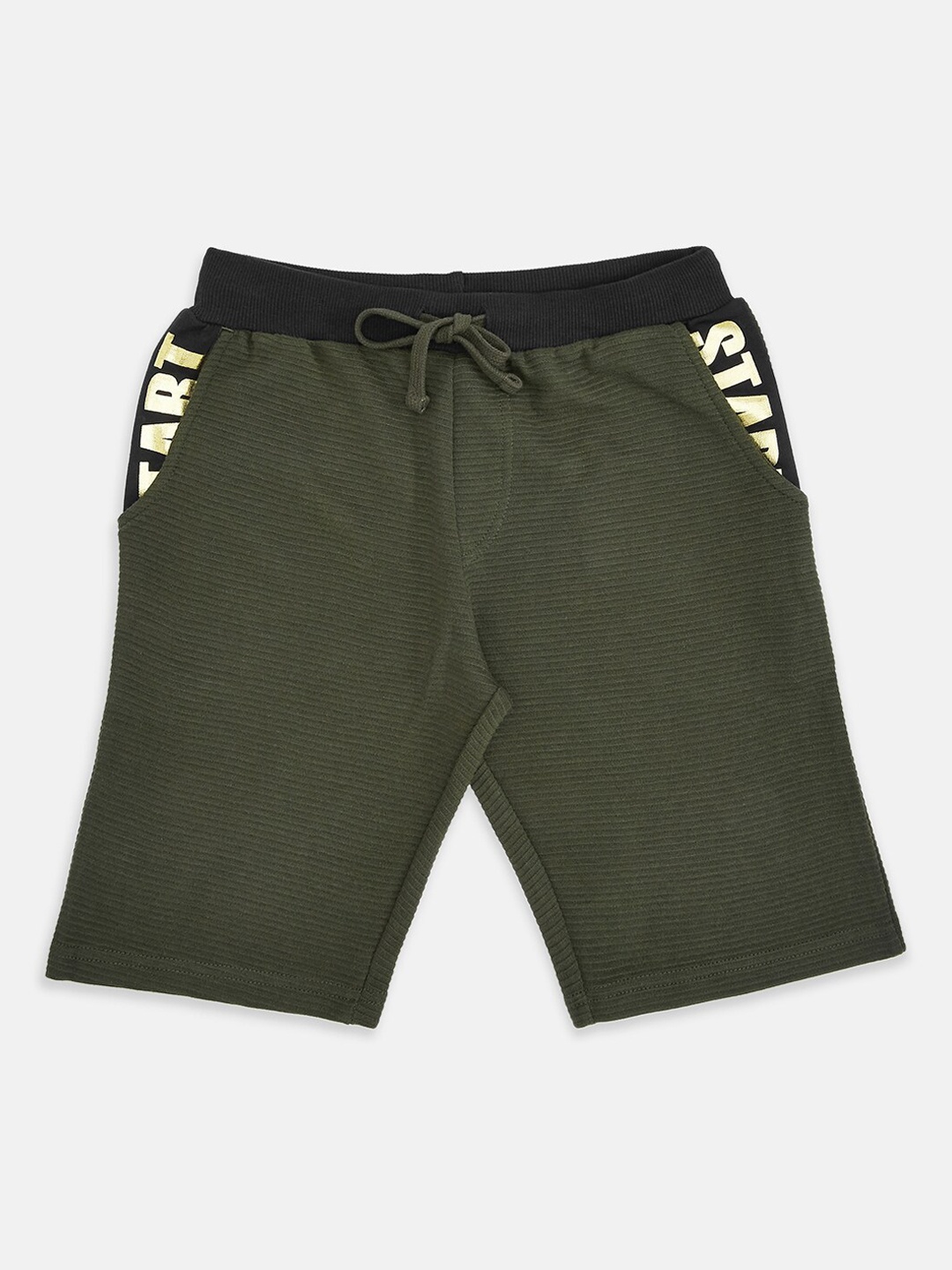 

Pantaloons Junior Boys Olive Green Striped Pure Cotton Shorts