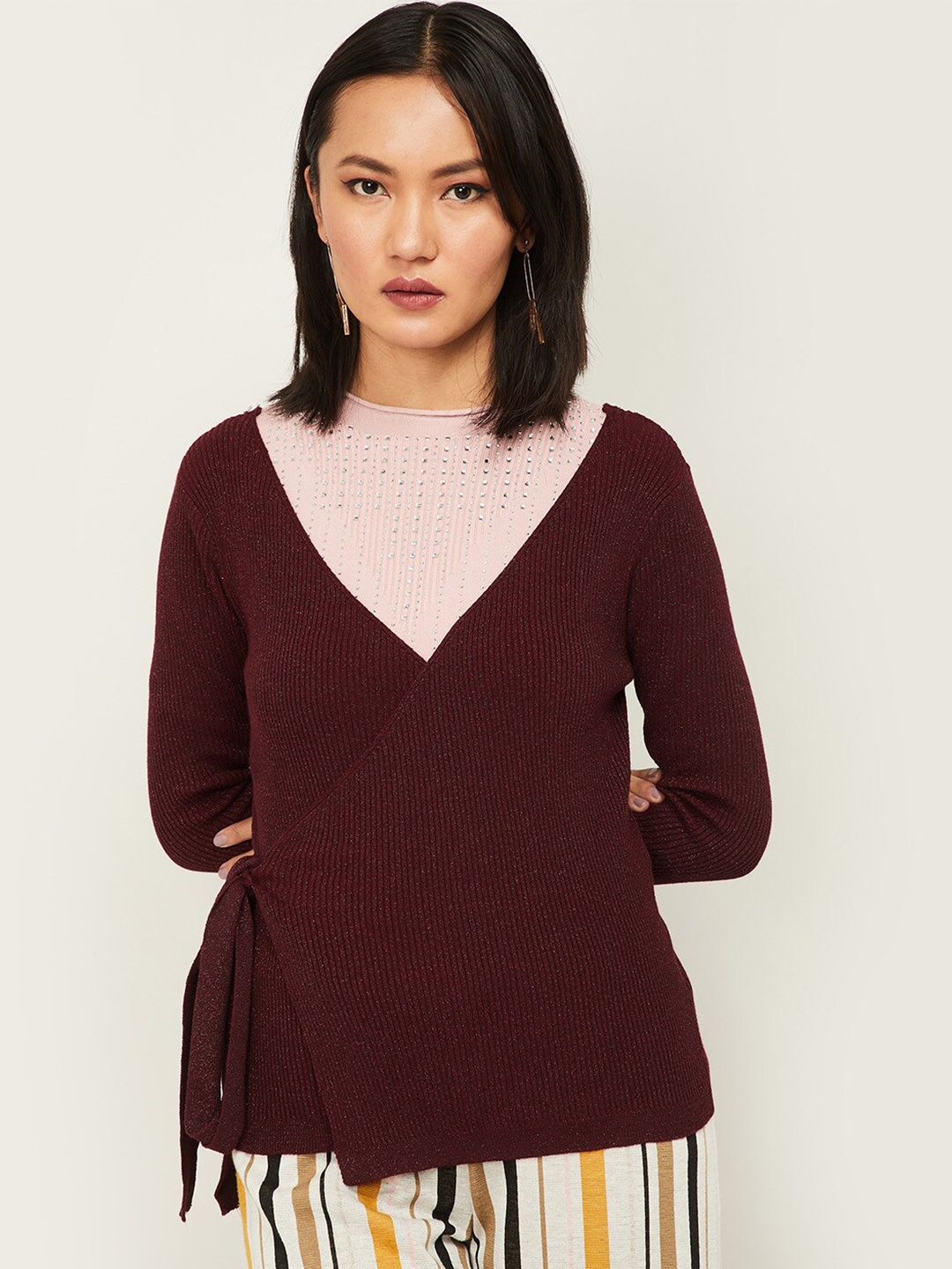 

CODE by Lifestyle Burgundy Sheen Wrap Top