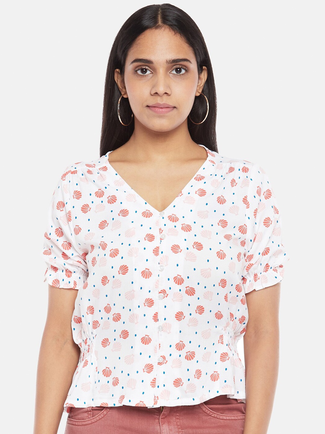 

People White & Pink Floral Regular Top