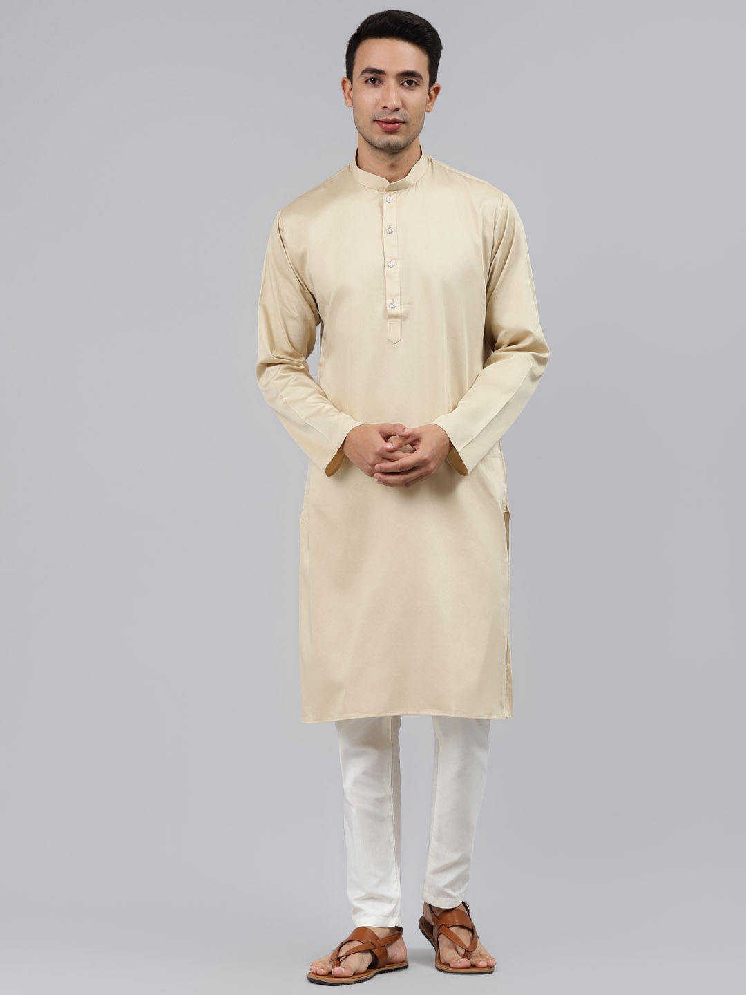 

MANQ Men Beige Regular Pure Cotton Kurta with Pyjamas