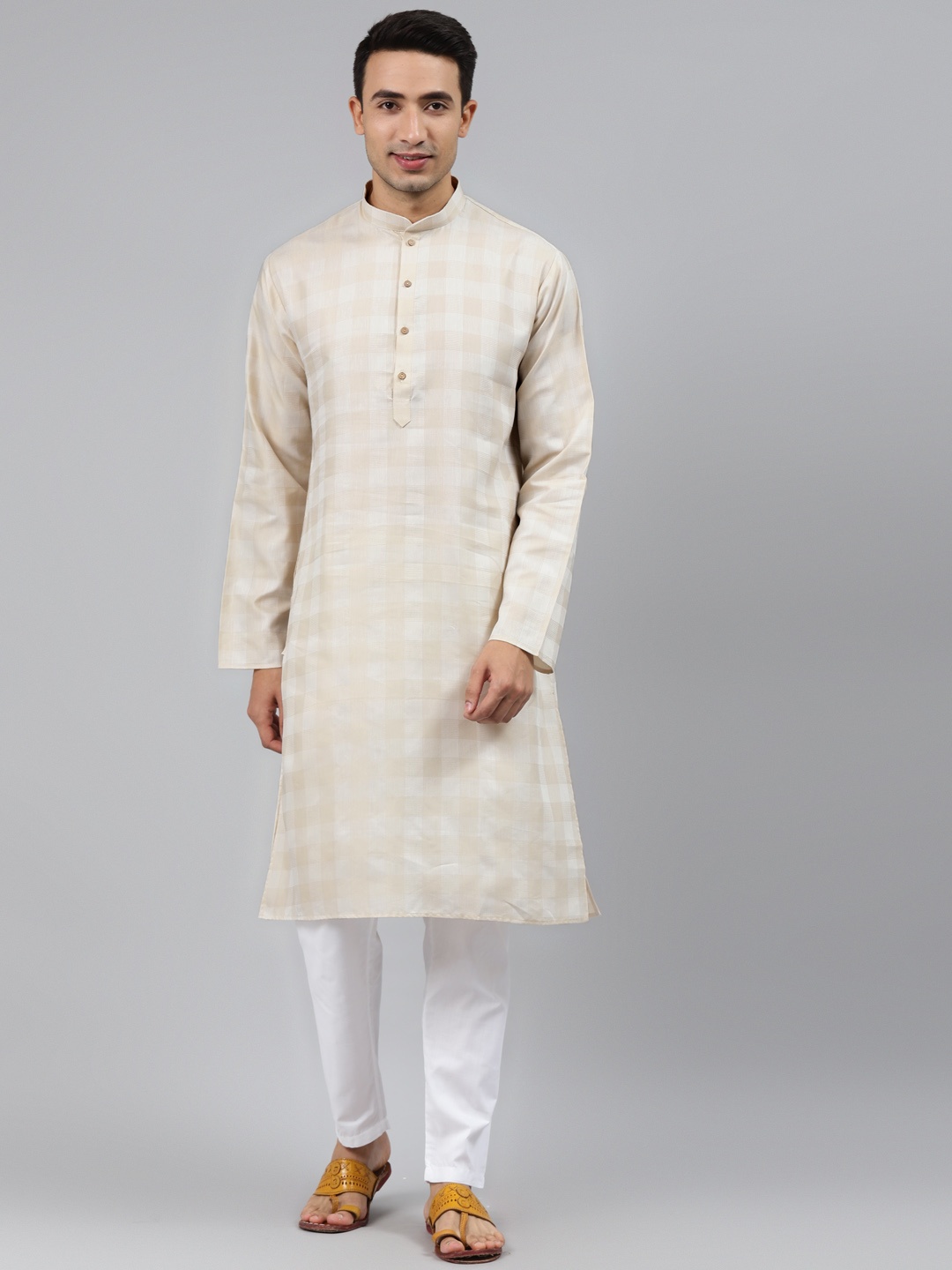 

MANQ Men Beige Regular Kurta with Pyjamas