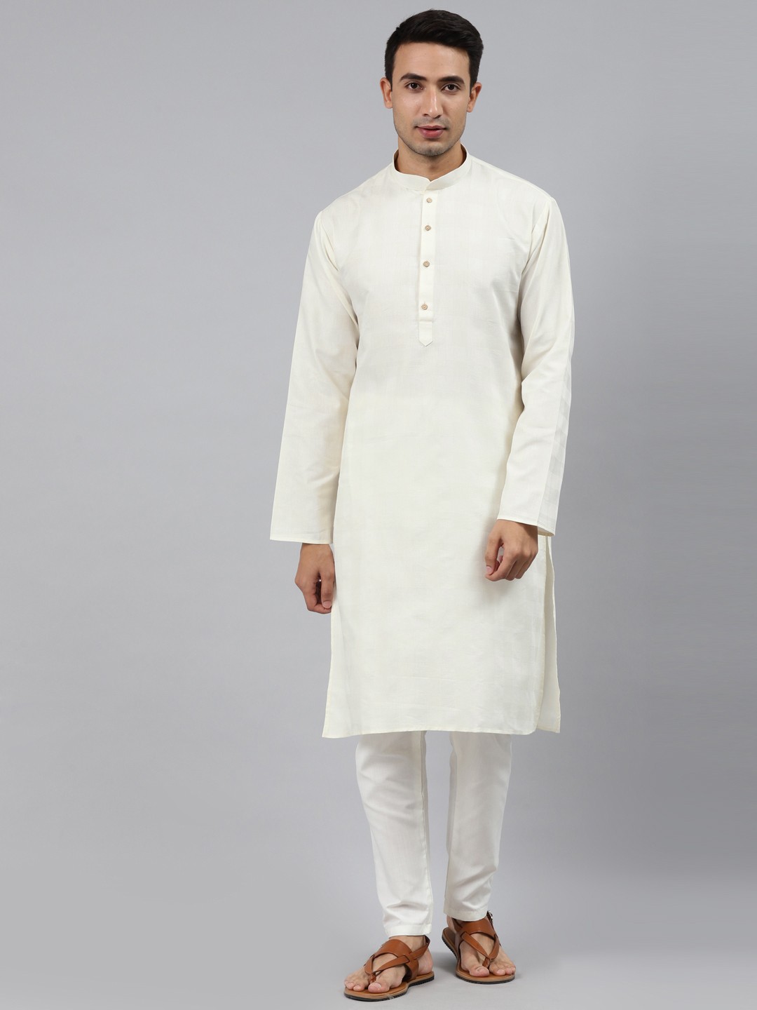 

MANQ Men Cream-Coloured Regular Kurta with Pyjamas
