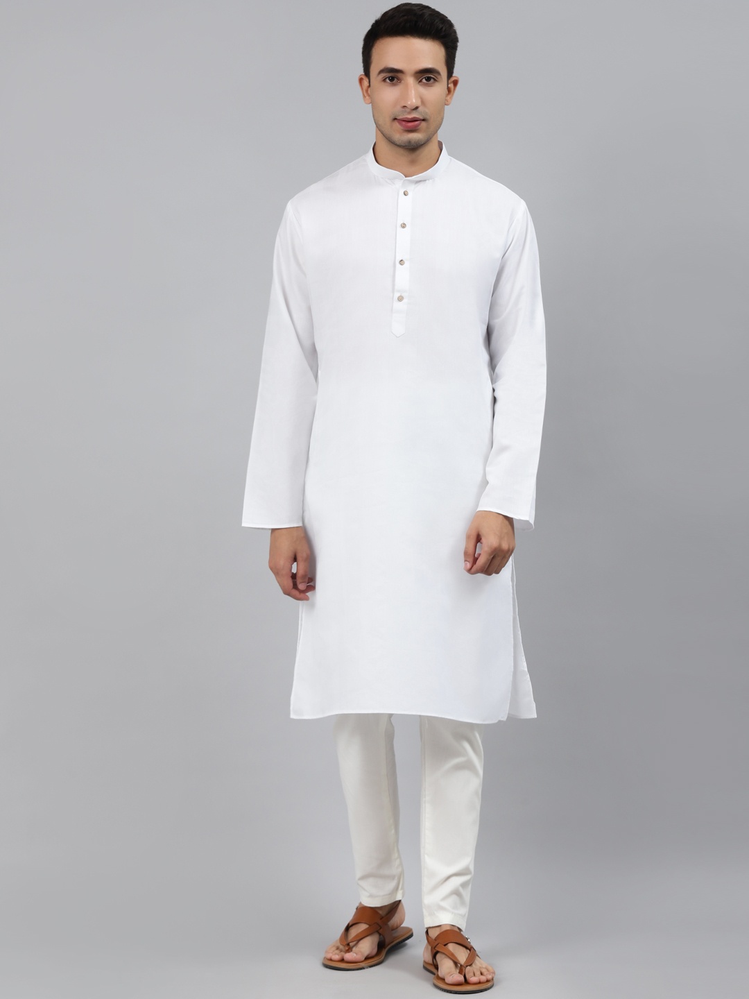 

MANQ Men White Striped Regular Kurta with Pyjamas