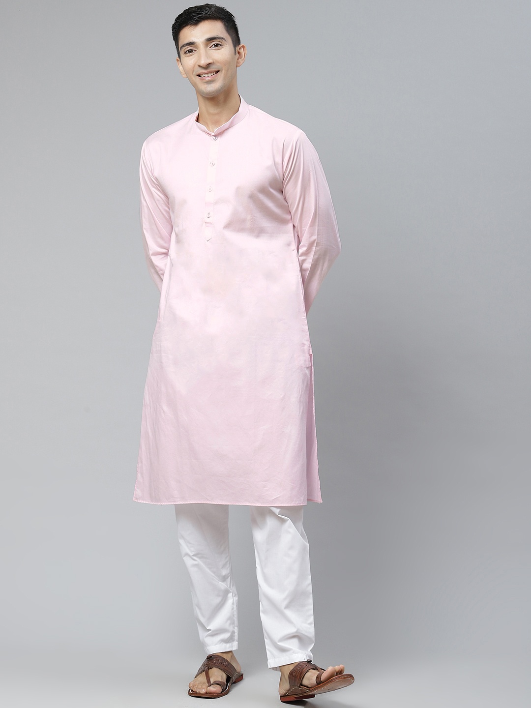 

MANQ Men Pink Regular Pure Cotton Kurta with Pyjamas