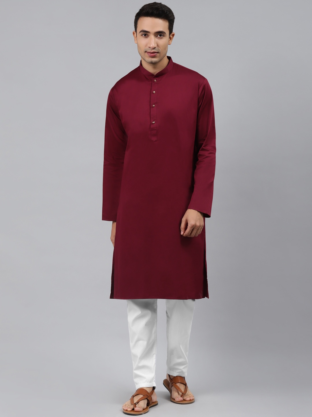 

MANQ Men Maroon Regular Pure Cotton Kurta with Pyjamas