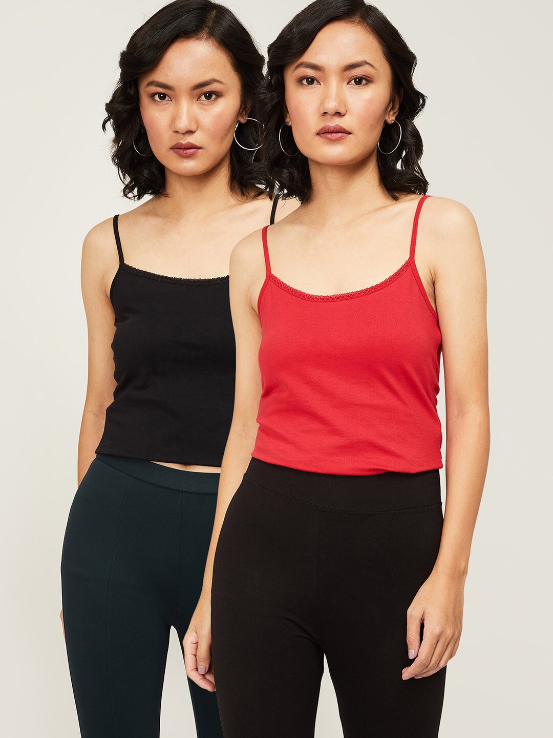 

Ginger by Lifestyle Pack Of 2 Red & Black Regular Top