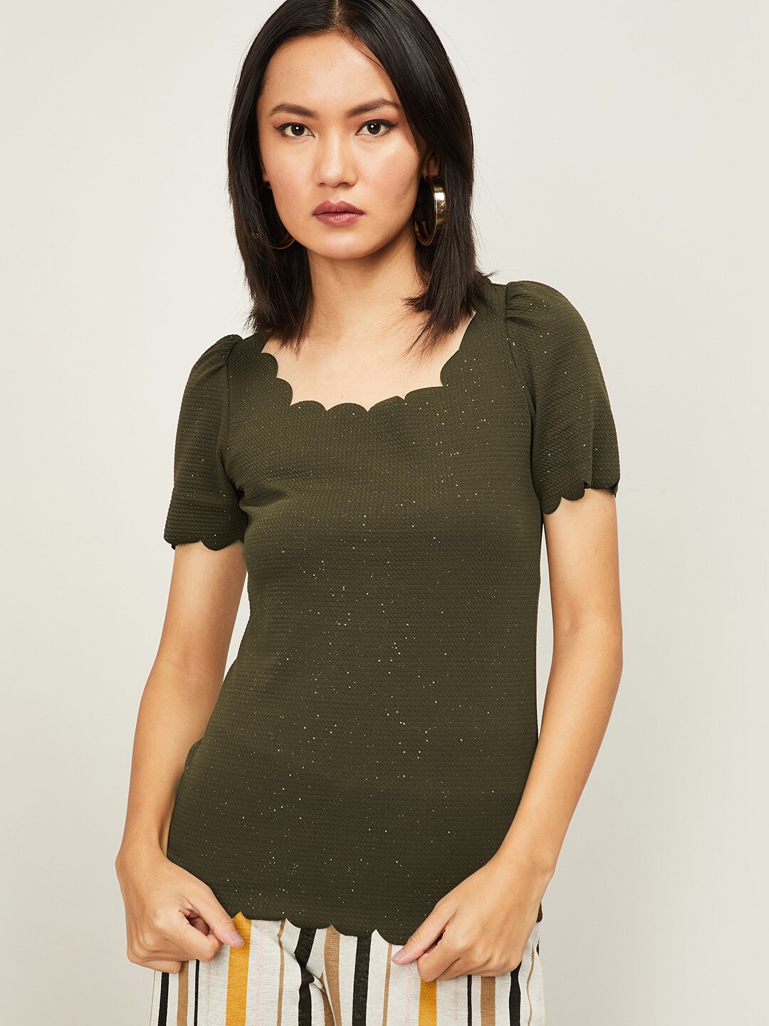 

CODE by Lifestyle Olive Green Sheen Regular Top