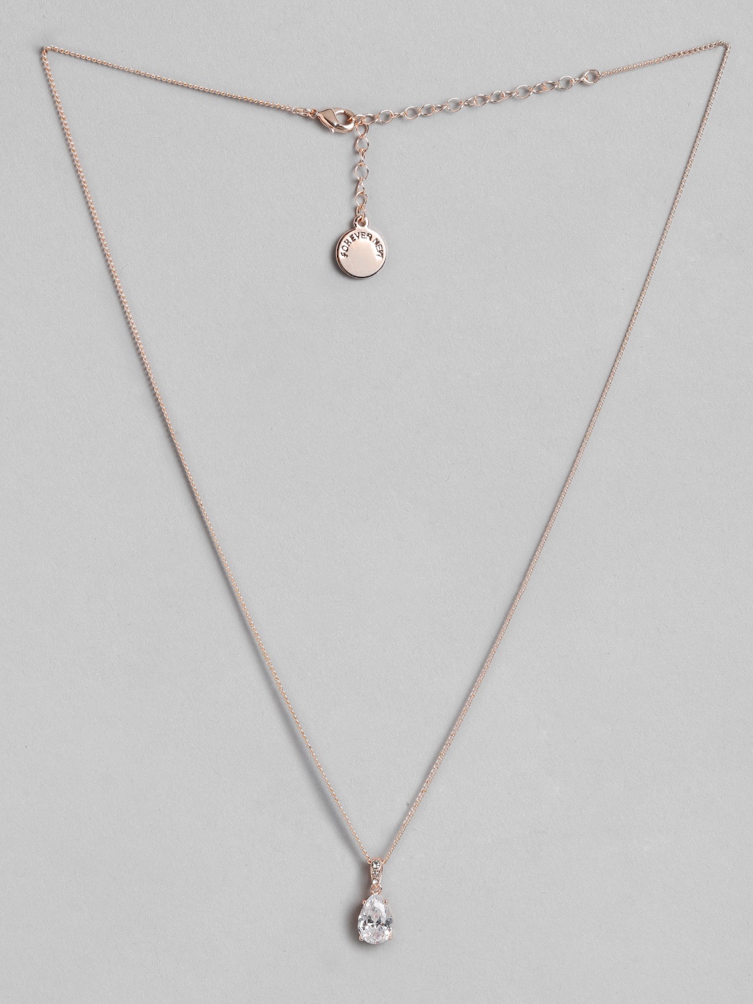 

Forever New Rose Gold-Plated Tear Drop Cubic Zirconia-Studded Pendant