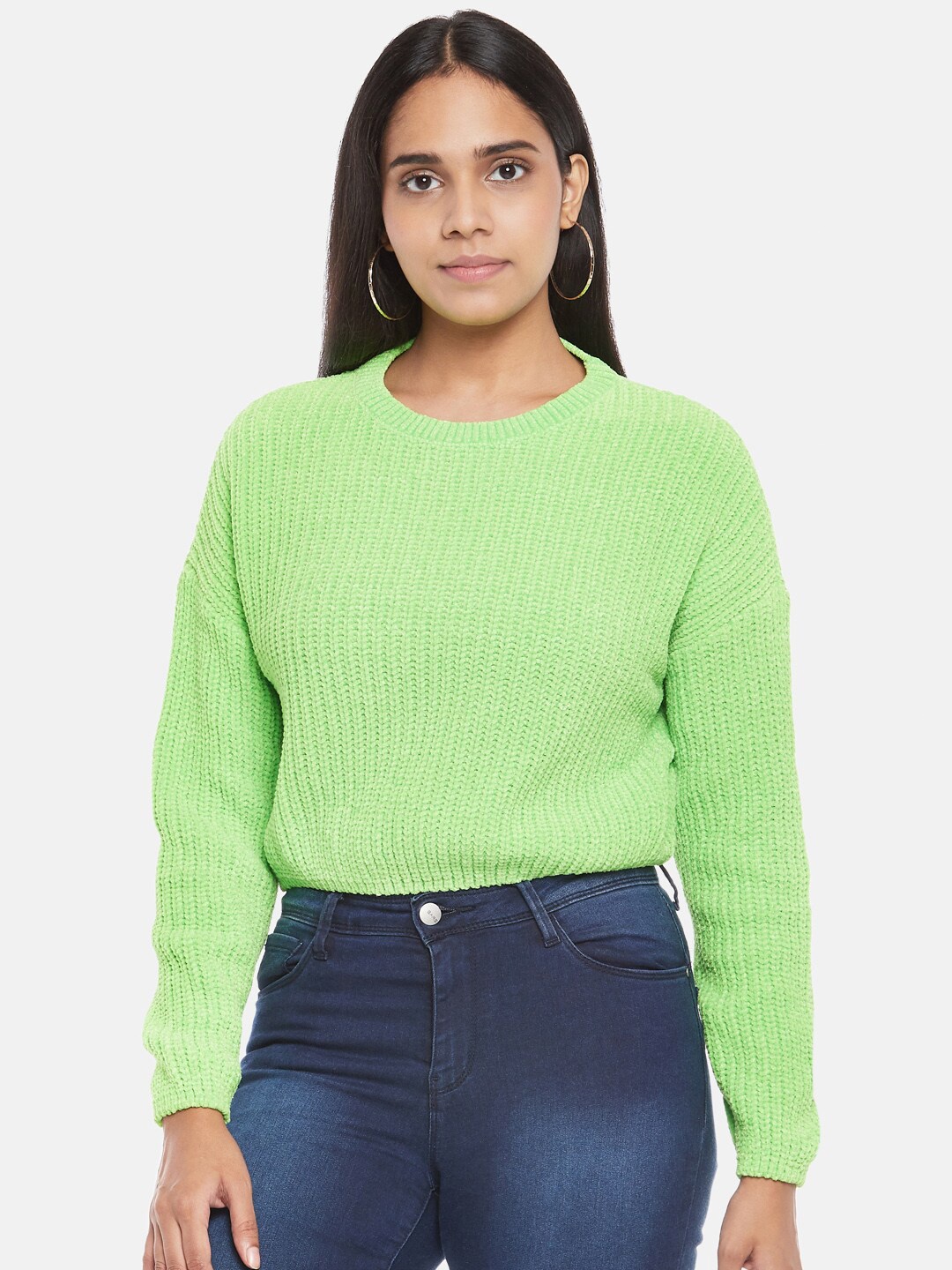 

People Women Green Pure Wool Pullover Sweater