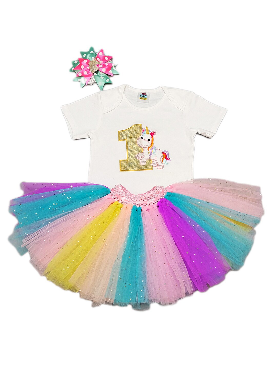 

TINY MINY ME Girls White & Rose Embellished Bodysuit with Skirt