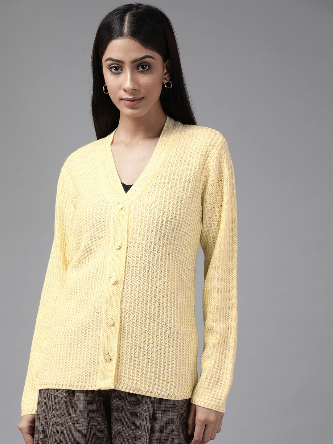 

Cayman Women Yellow Striped Cardigan