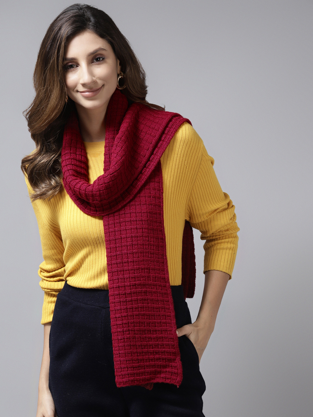 

Cayman Women Maroon Woven Design Winter Stole