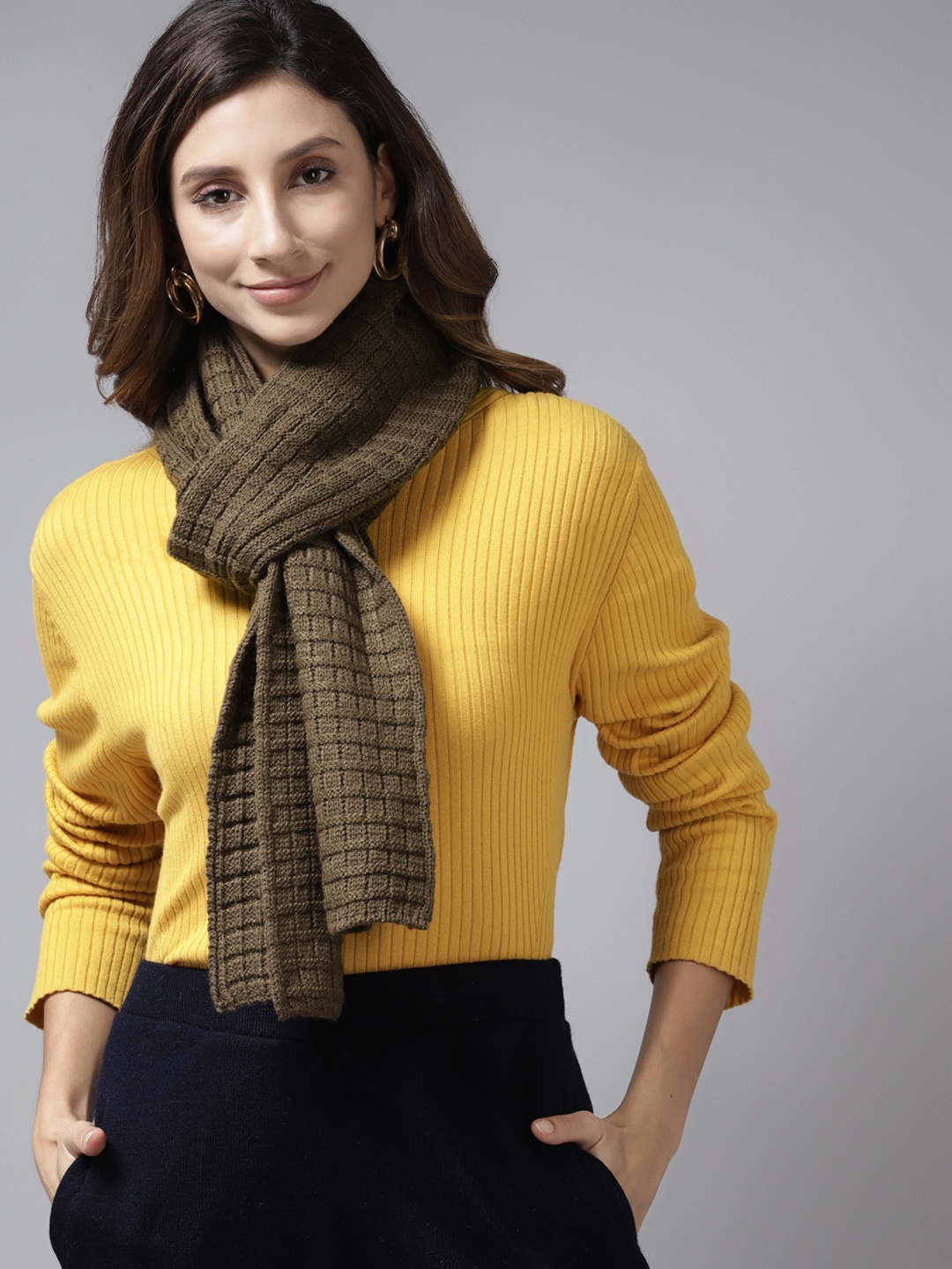 

Cayman Women Olive Green Woven Design Winter Stole