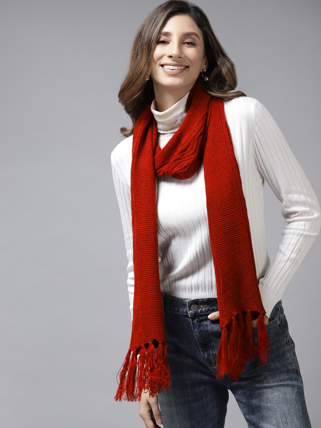 

Cayman Women Red Striped Winter Stole