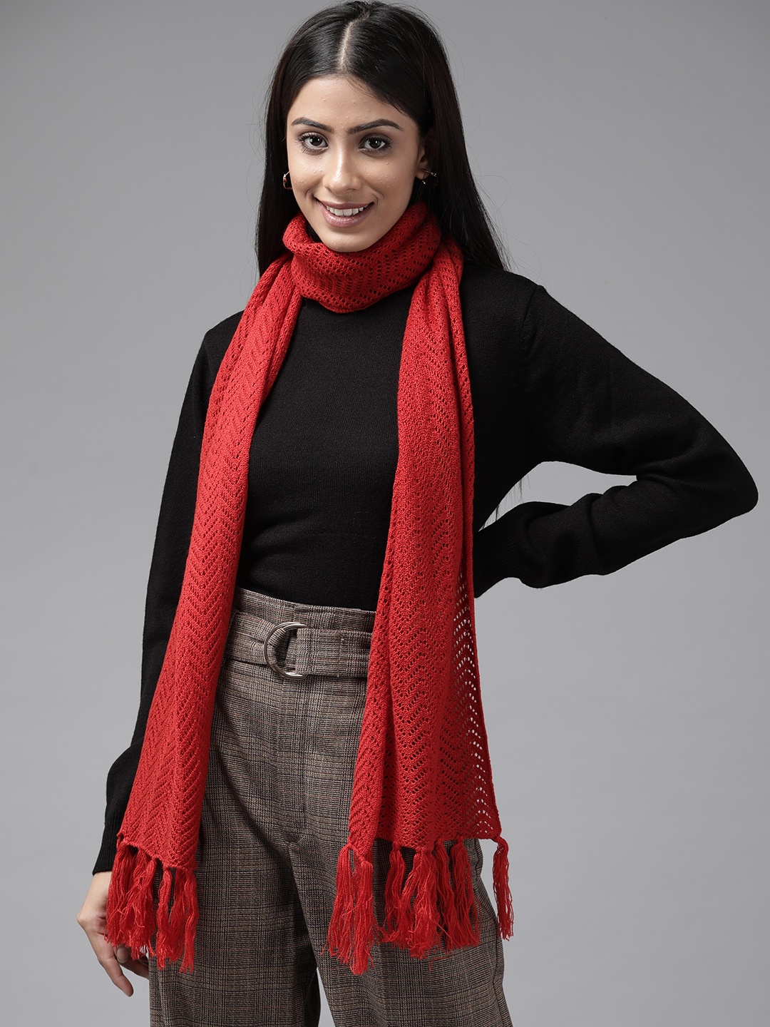 

Cayman Women Red Woven Design Stole