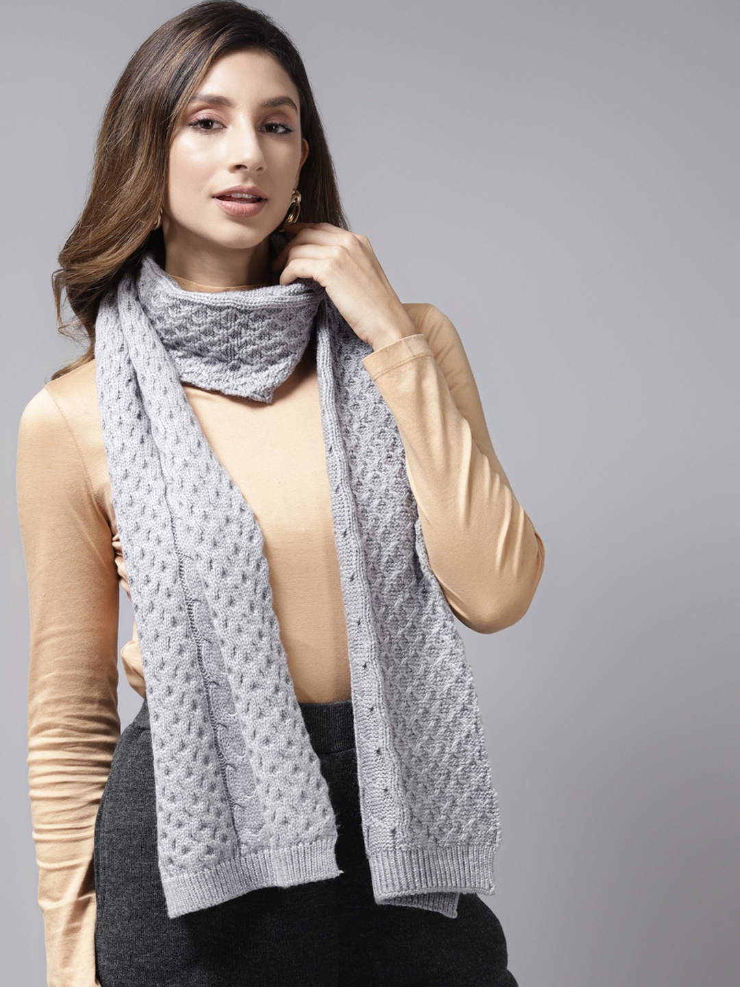 

Cayman Women Grey Woven Design Winter Stole