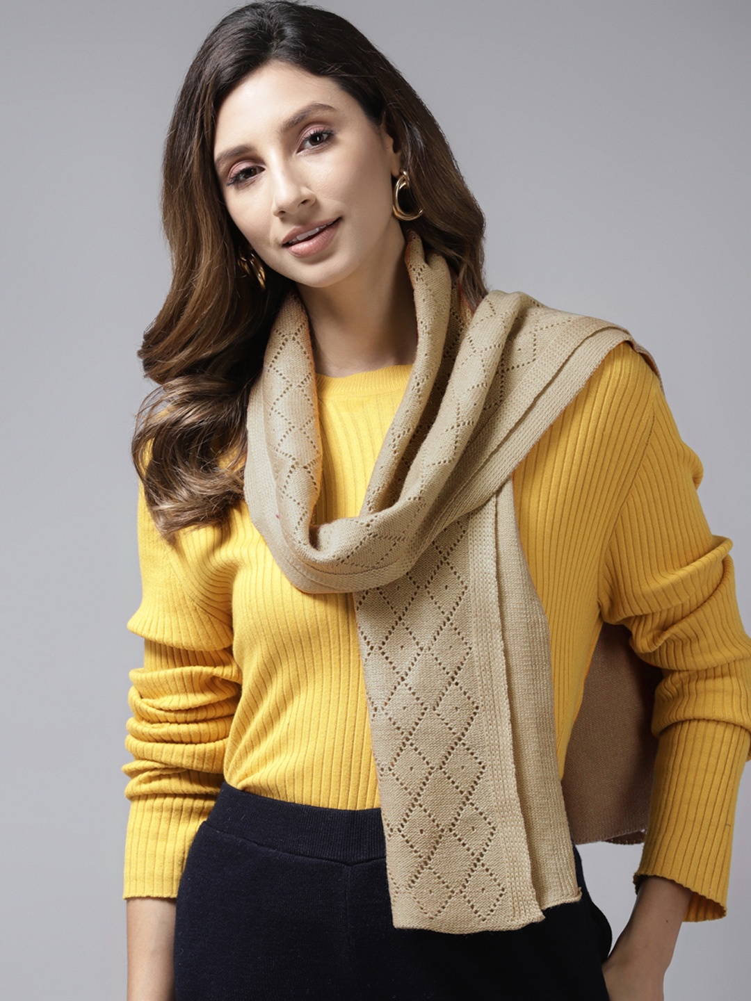 

Cayman Women Beige Woven Design Winter Stole
