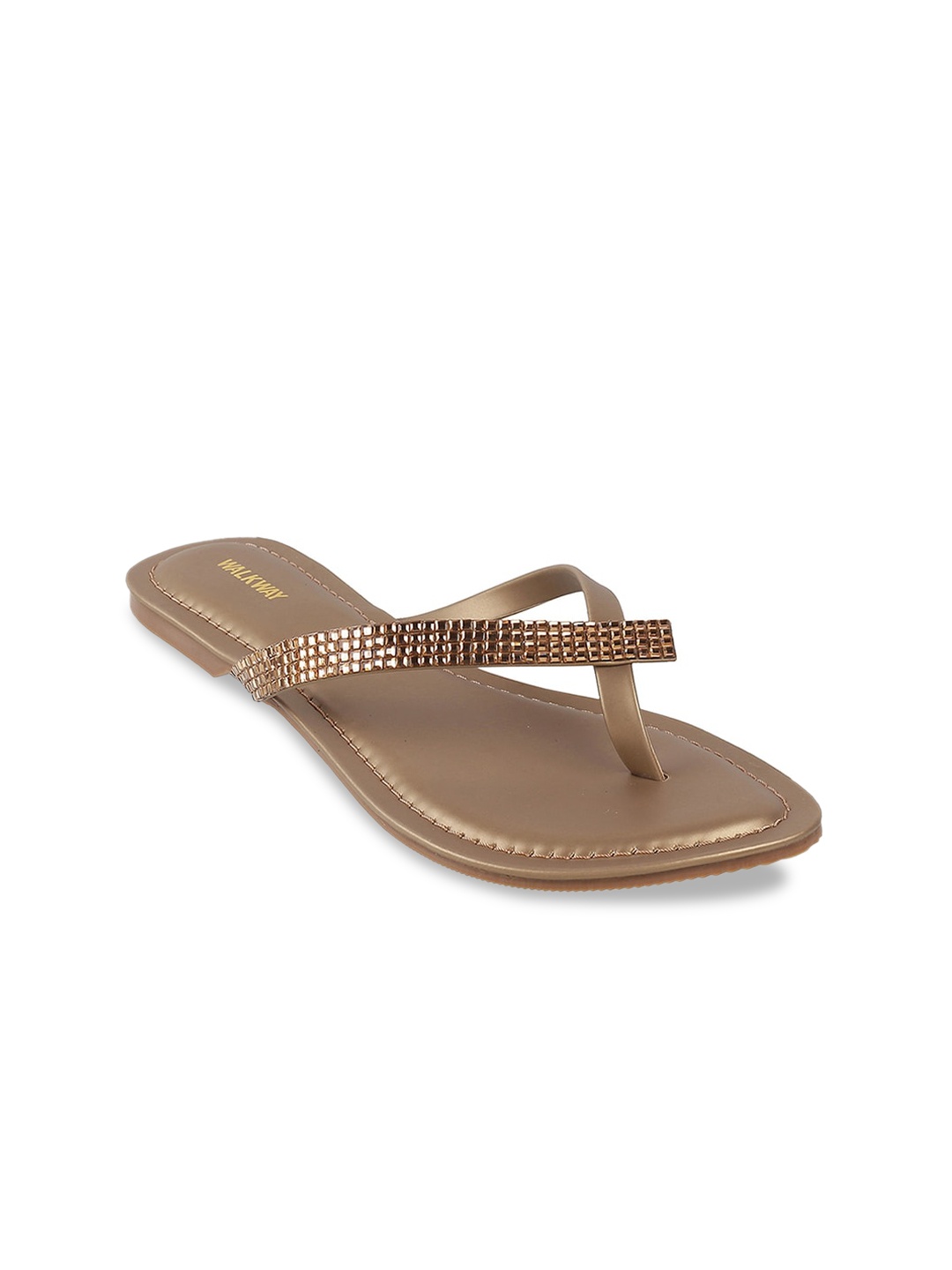 

WALKWAY by Metro Women Gold-Toned Embellished Open Toe Flats