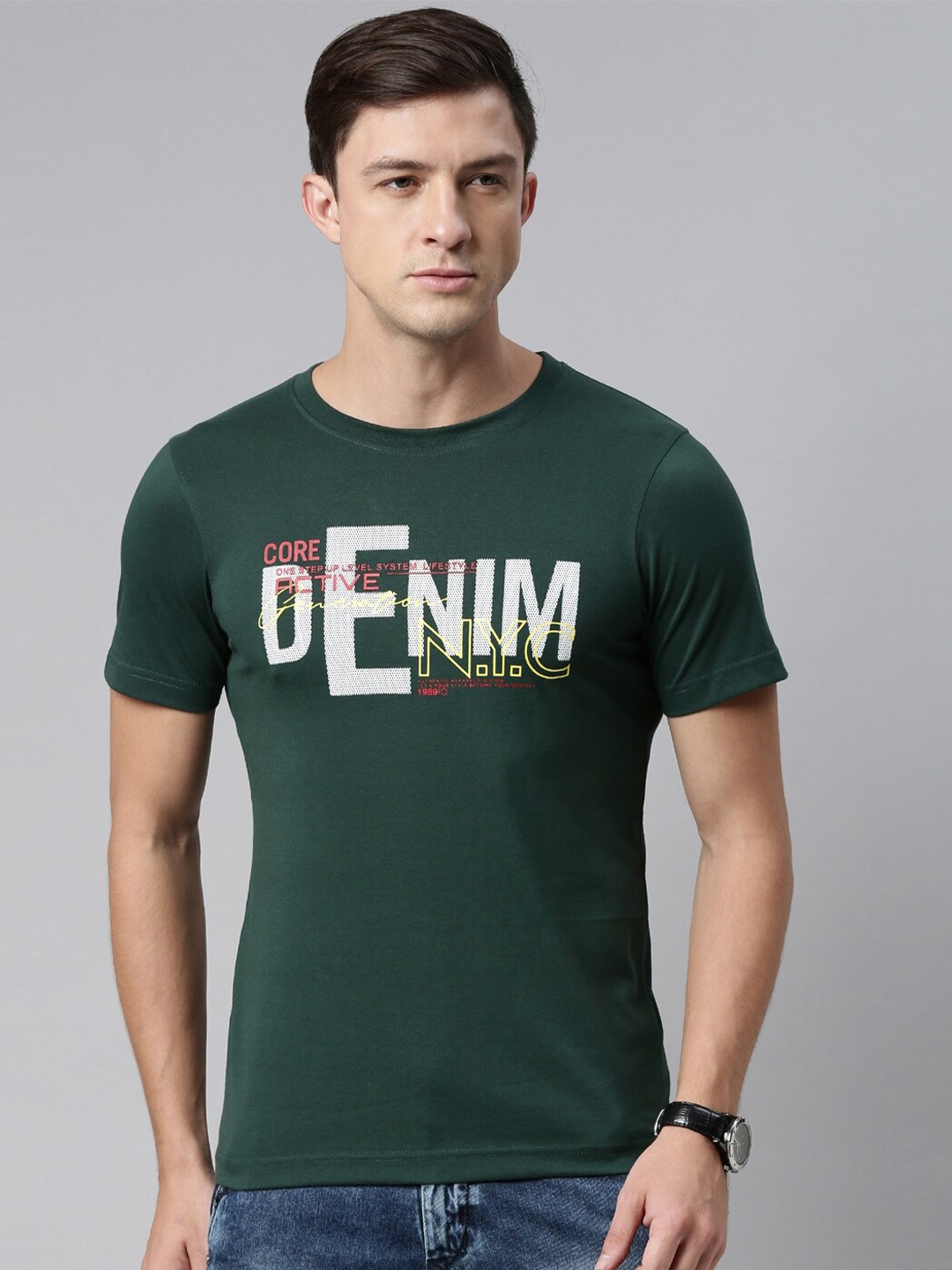 

DIXCY SCOTT Men Green Typography Printed T-shirt