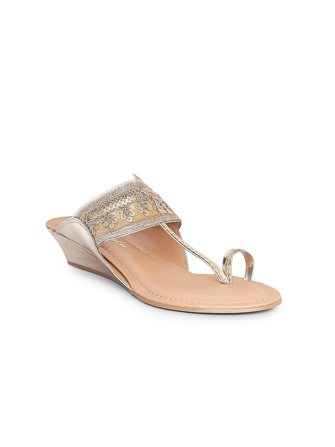 

RANGMANCH BY PANTALOONS Gold-Toned Embellished Ethnic Wedge Sandals