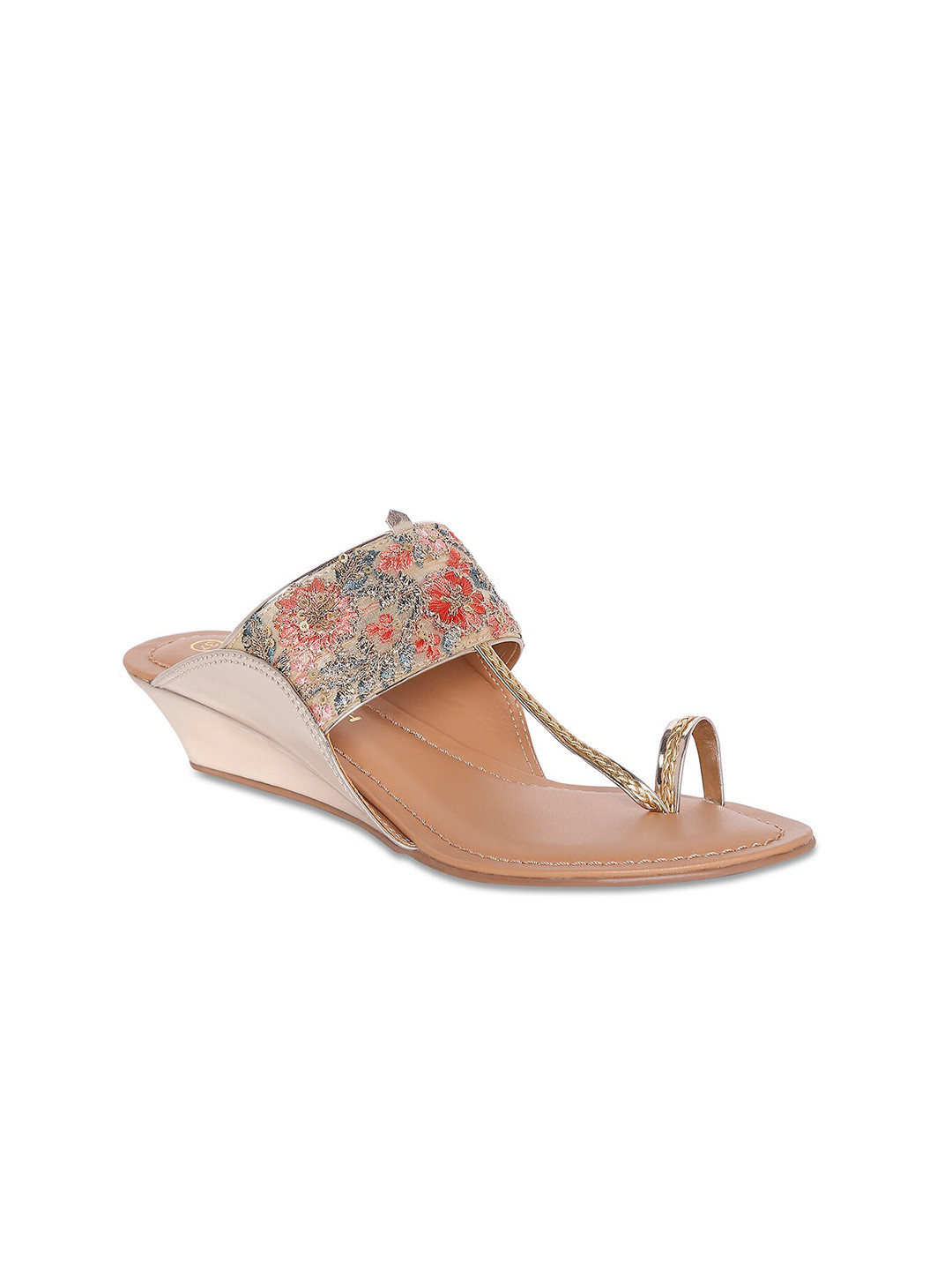 

RANGMANCH BY PANTALOONS Gold-Toned & Beige Ethnic Wedge Heels