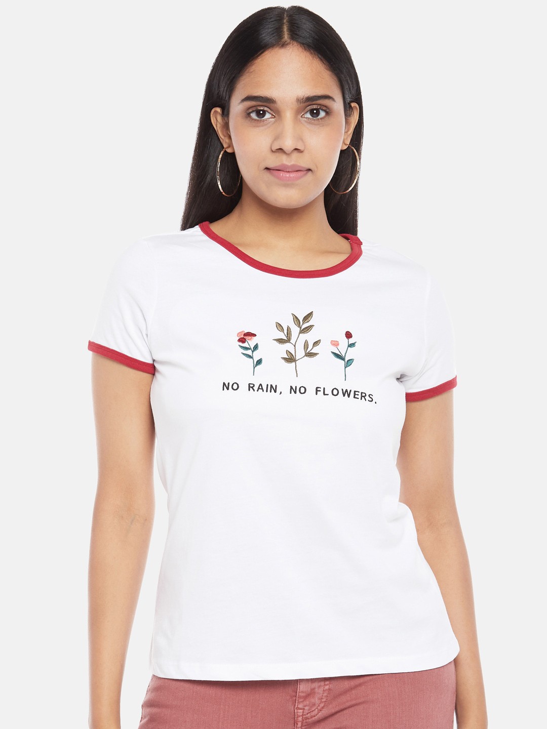 

Honey by Pantaloons Women White Typography Printed Applique T-shirt